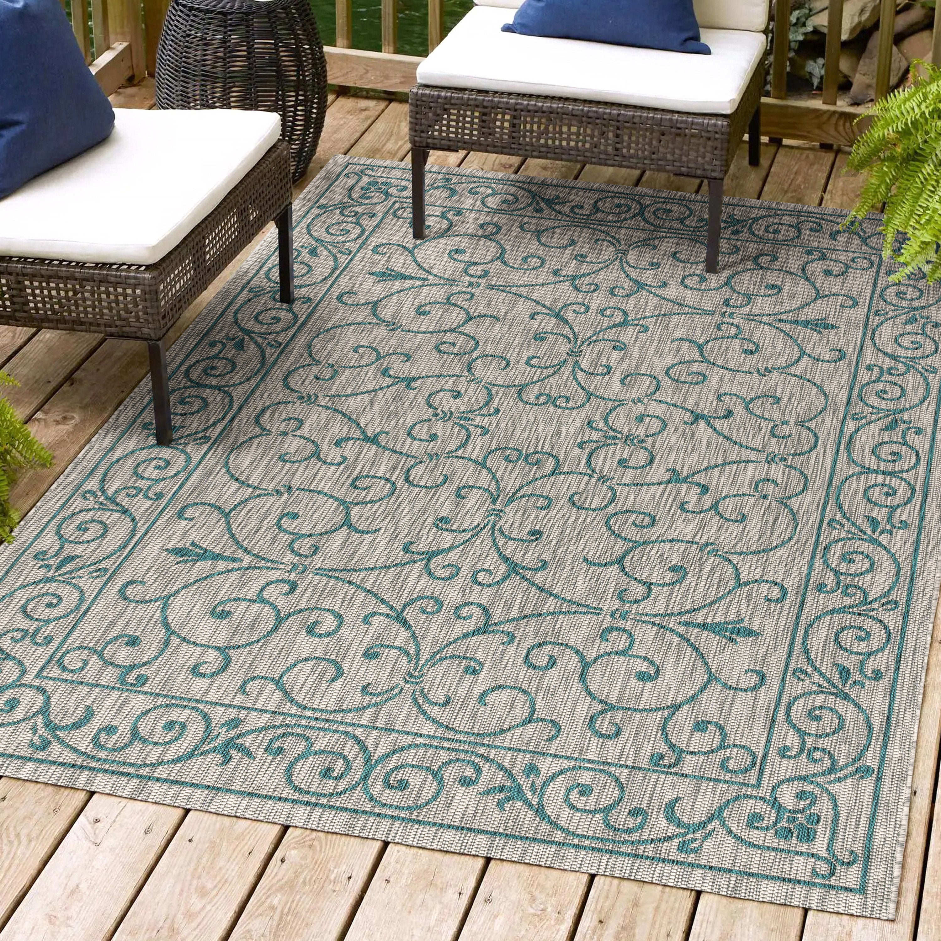 Charleston Vintage Filigree Textured Weav Indoor/Outdoor Area Rug