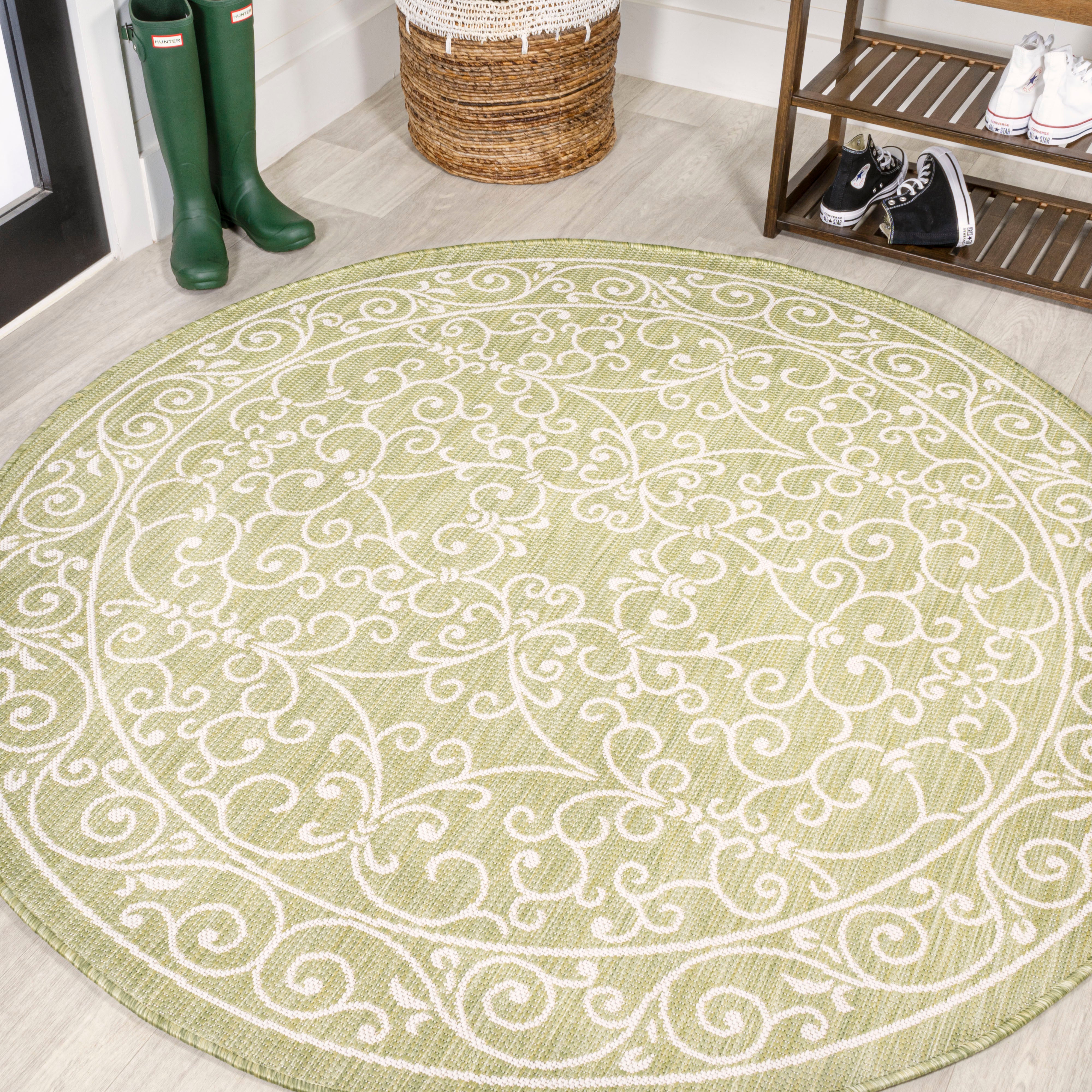 Charleston Vintage Filigree Textured Indoor/Outdoor Round Area Rug