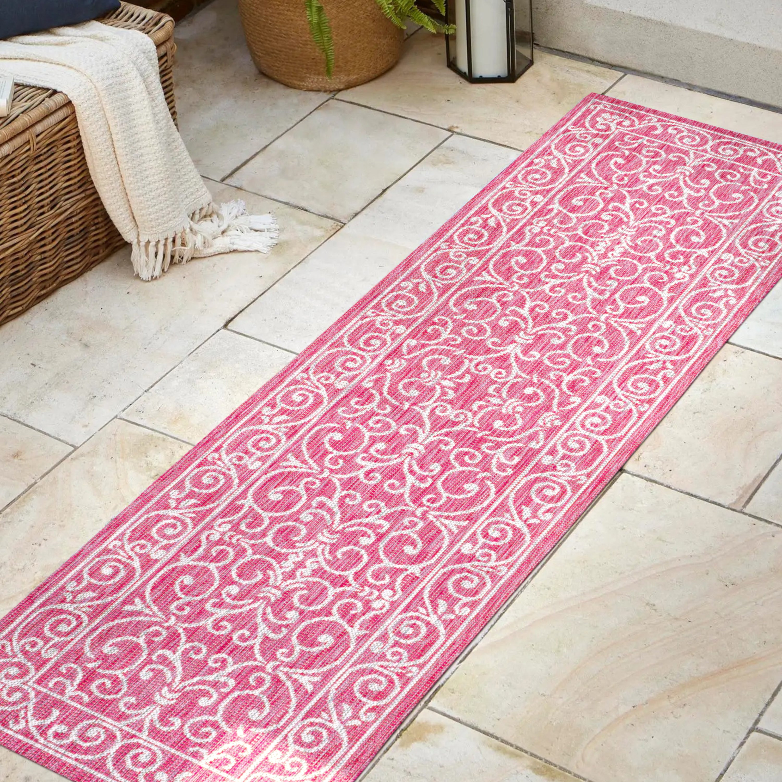 Charleston Vintage Filigree Textured Weav Indoor/Outdoor Runner Rug