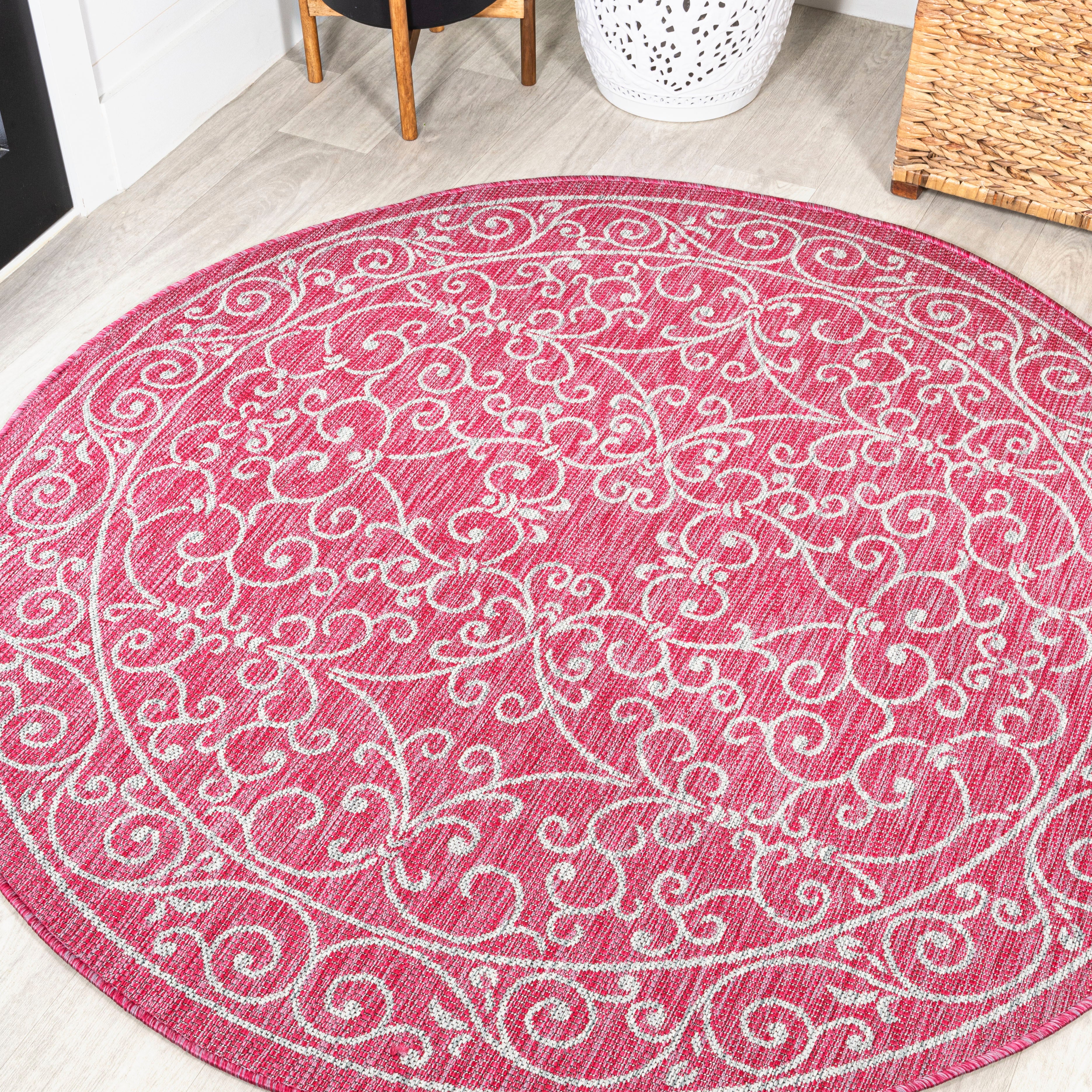 Charleston Vintage Filigree Textured Indoor/Outdoor Round Area Rug