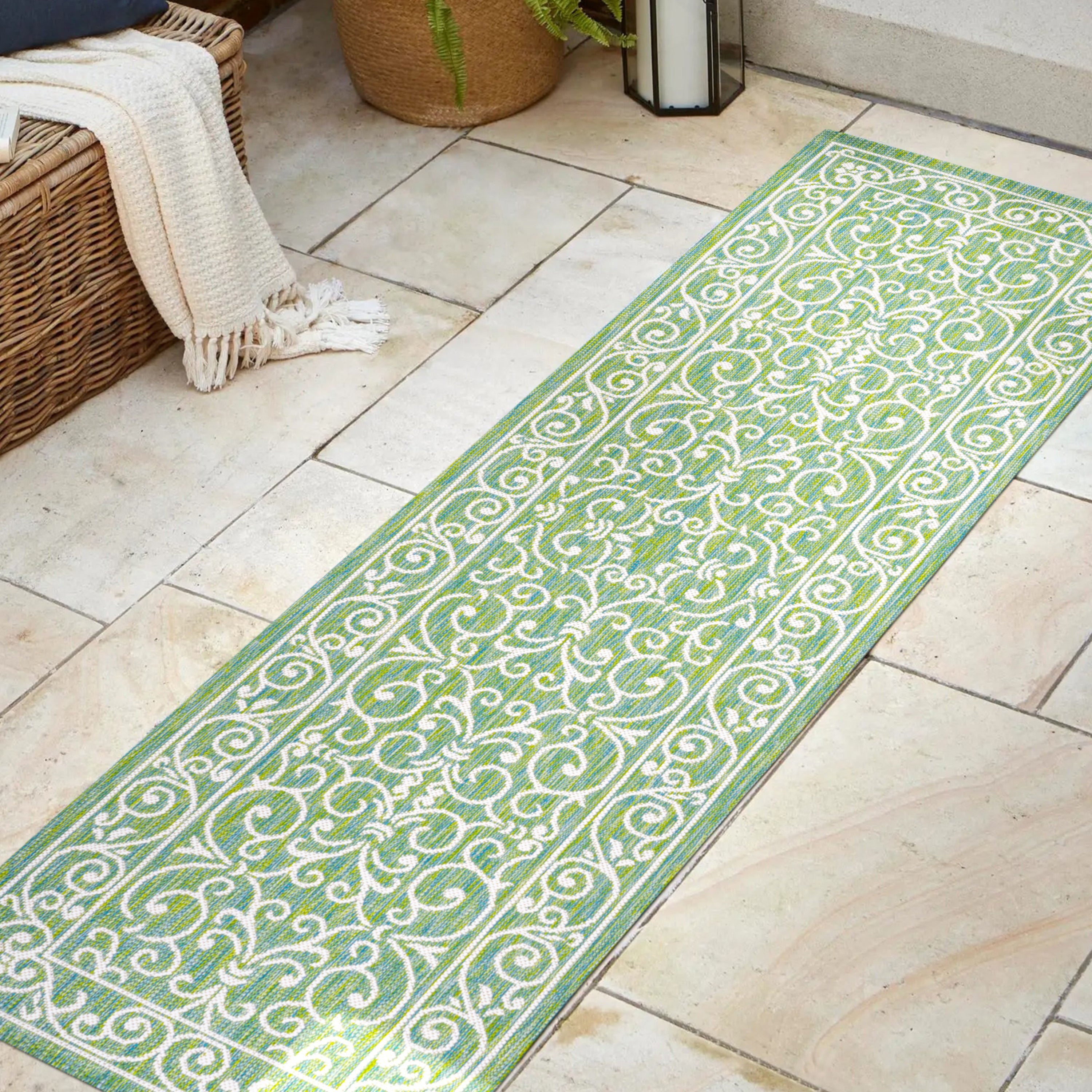 Charleston Vintage Filigree Textured Weav Indoor/Outdoor Runner Rug