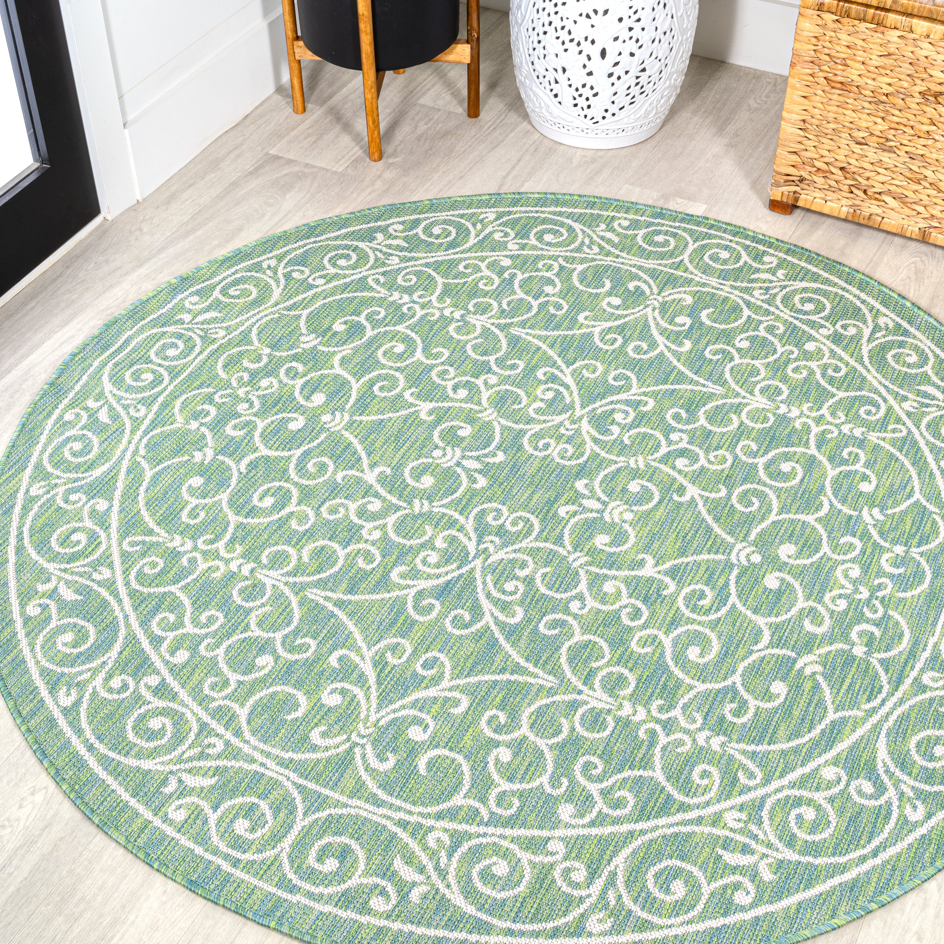 Charleston Vintage Filigree Textured Indoor/Outdoor Round Area Rug