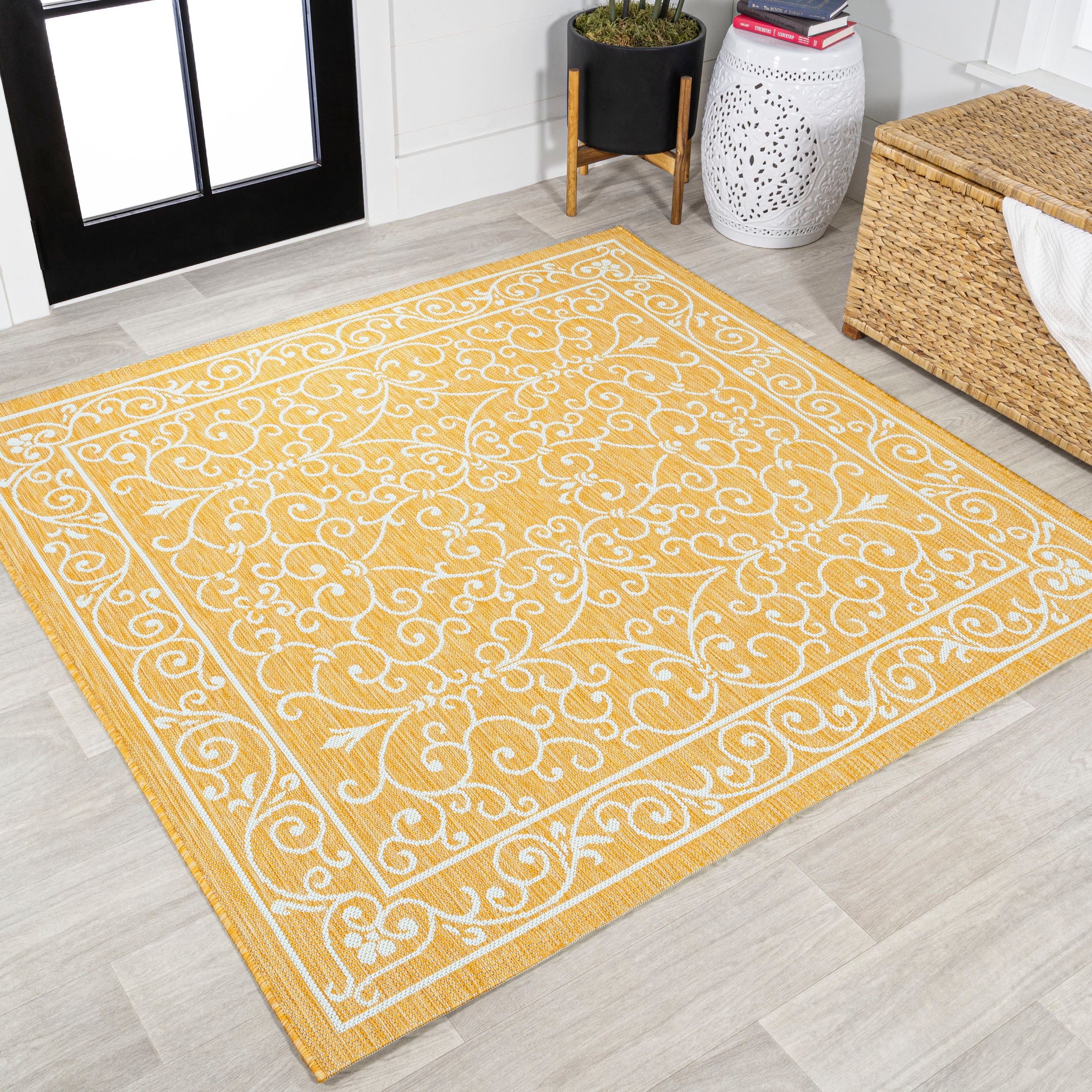 Charleston Vintage Filigree Textured Weav Indoor/Outdoor Square Area Rug