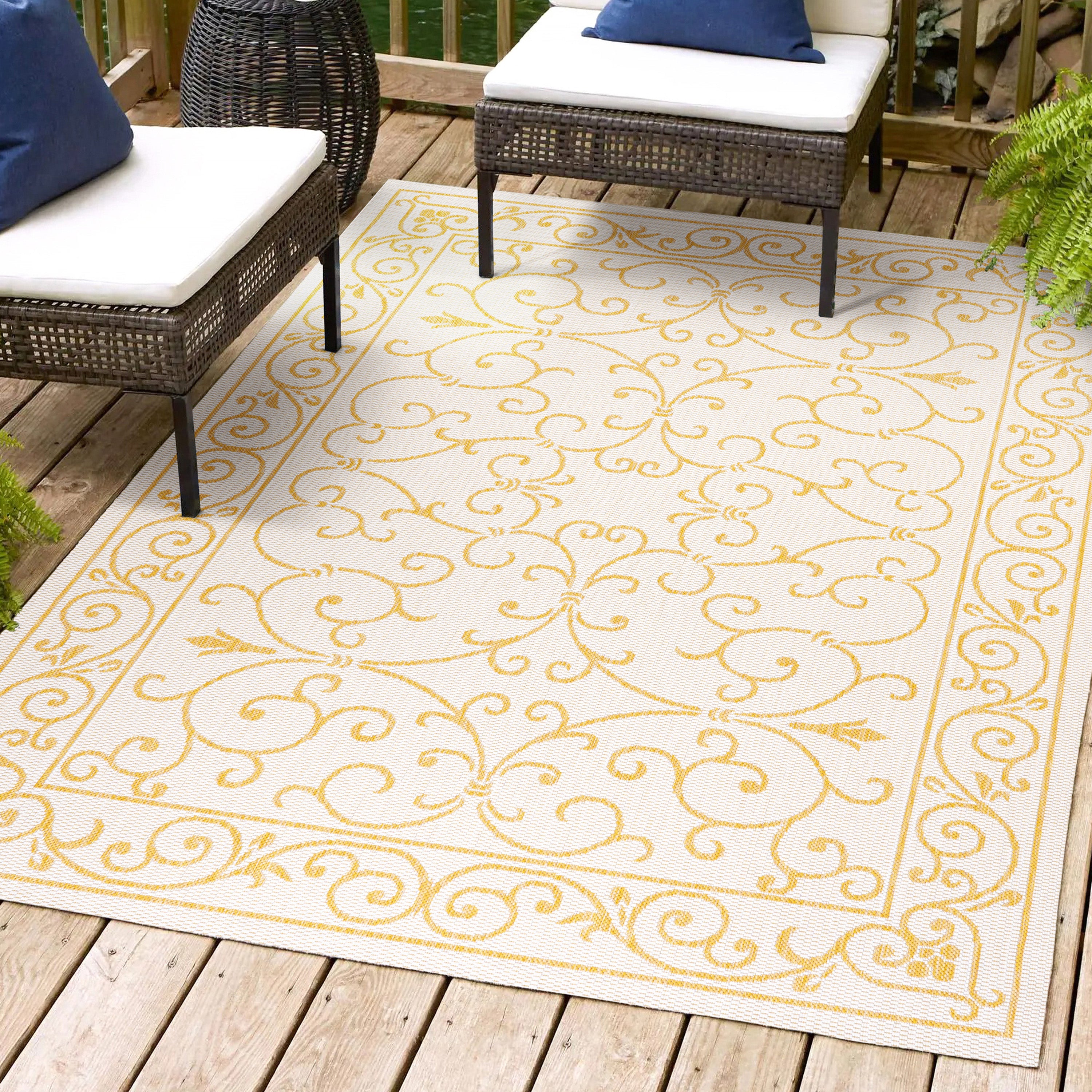 Charleston Vintage Filigree Textured Weav Indoor/Outdoor Area Rug