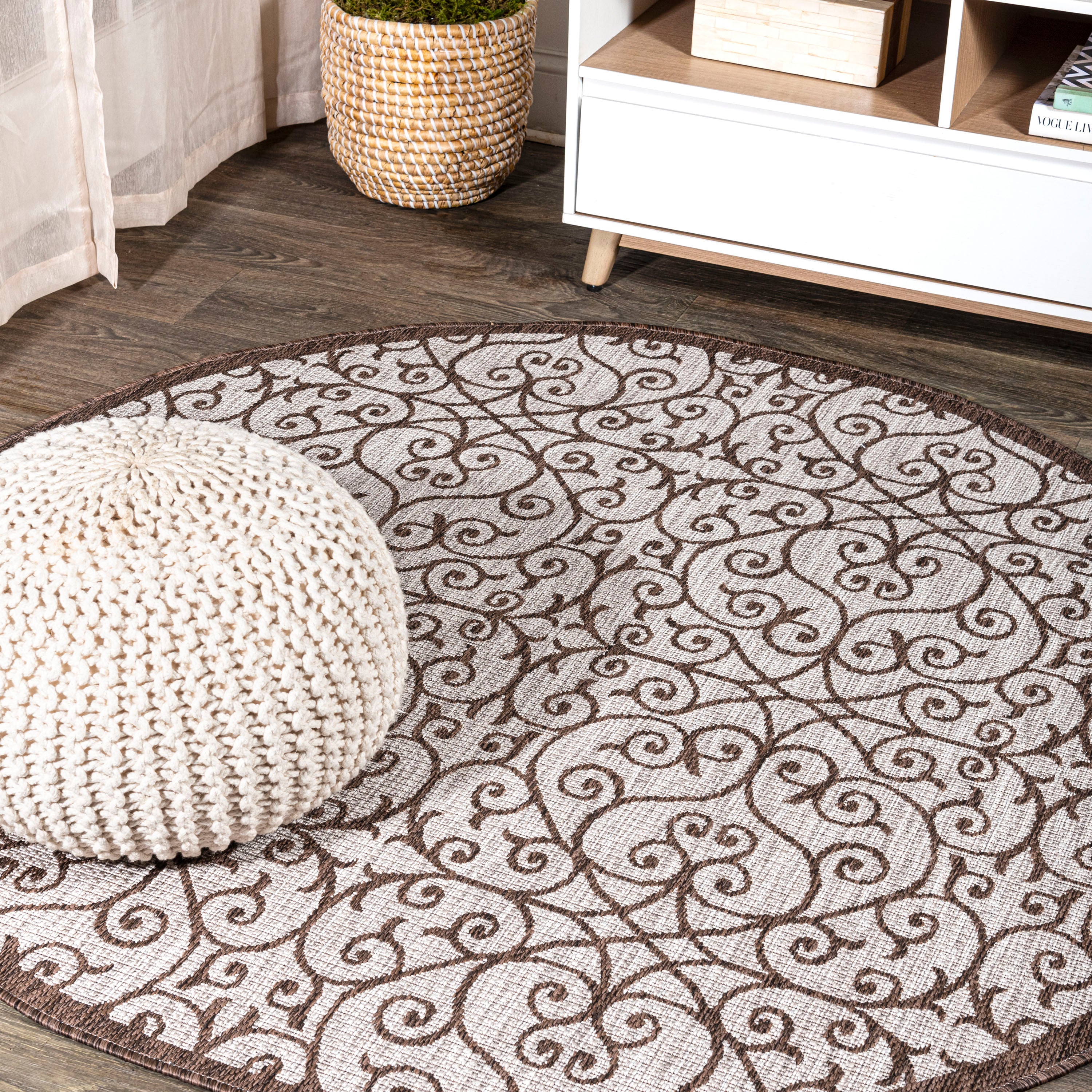 Madrid Vintage Filigree Weave Indoor/Outdoor Round Area Rug