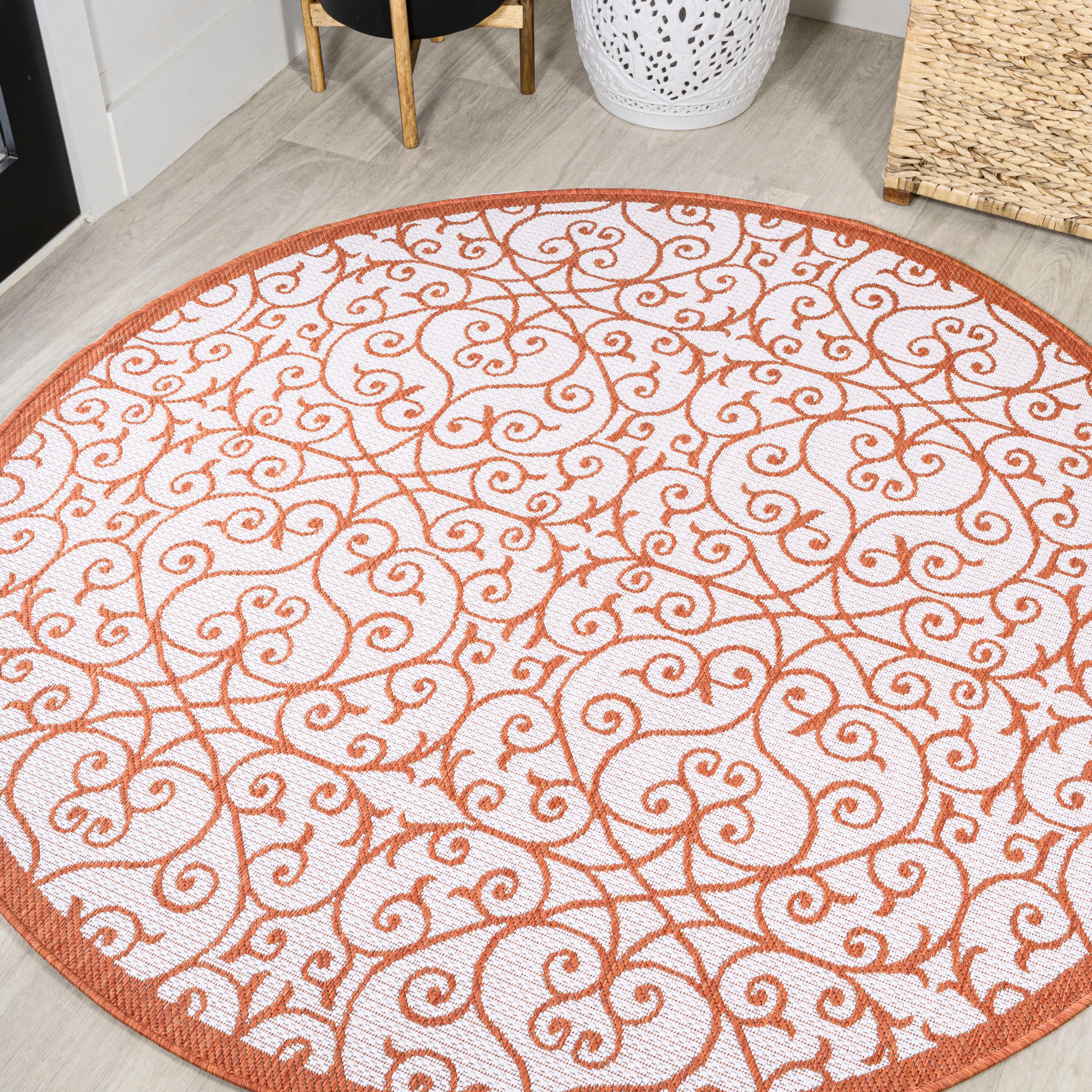 Madrid Vintage Filigree Textured Weave Indoor/Outdoor Round Area Rug