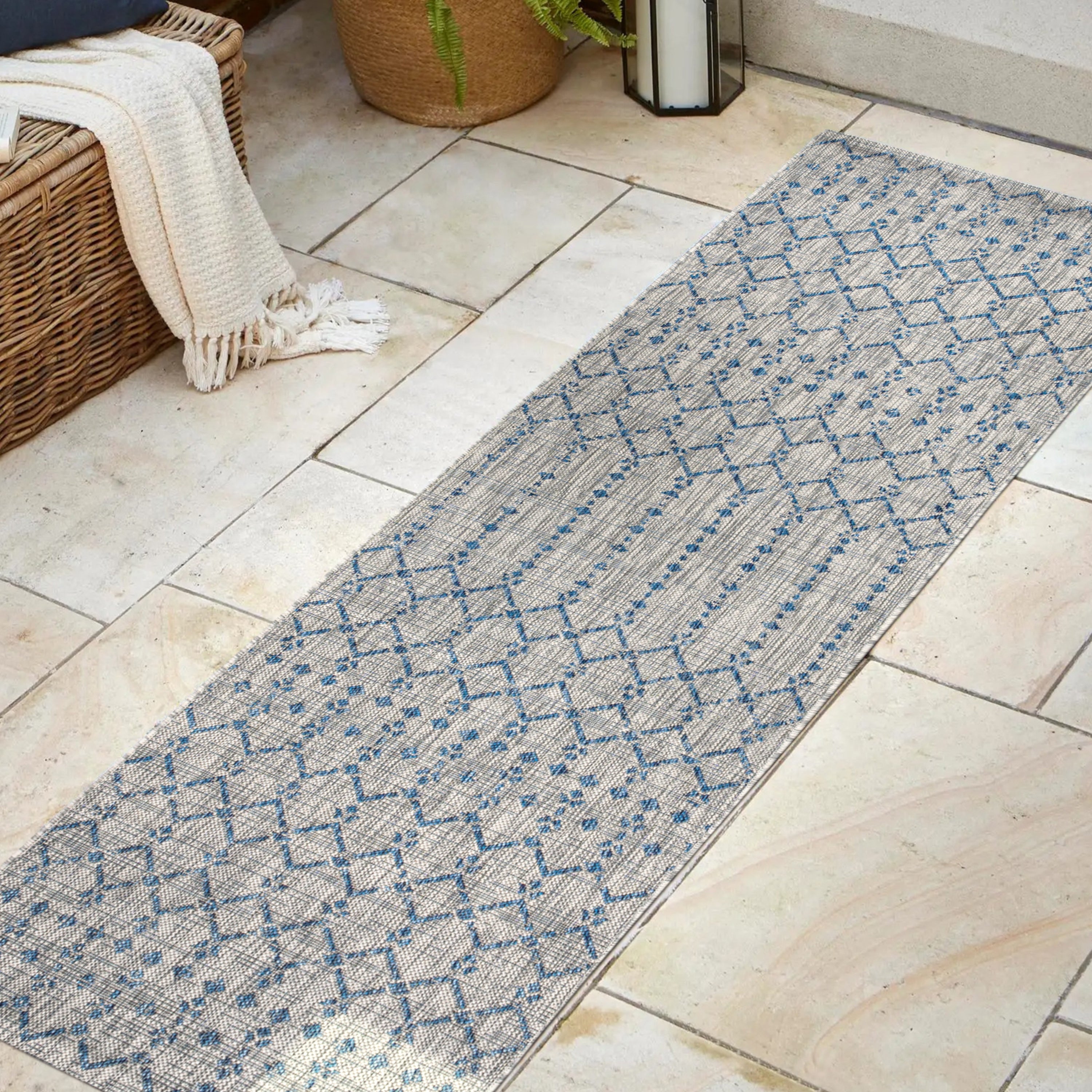 Ourika Moroccan Geometric Textured Weave Indoor/Outdoor Runner Rug