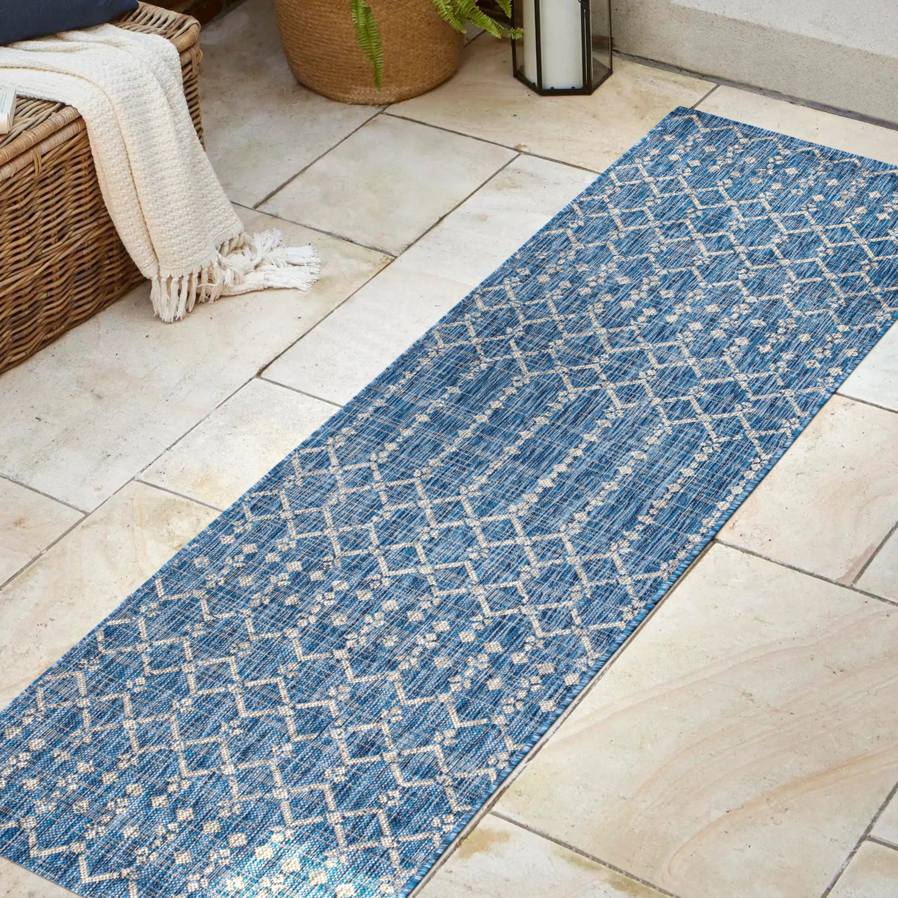 Ourika Moroccan Geometric Textured Weave Indoor/Outdoor Runner Rug