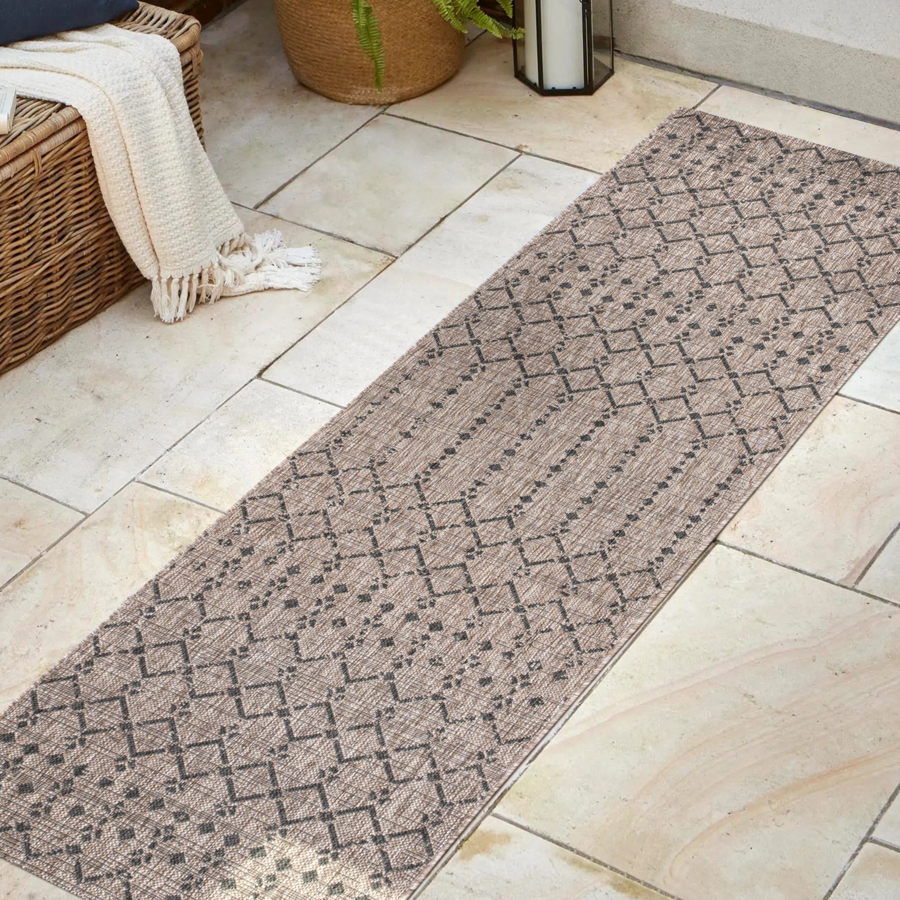 Ourika Moroccan Geometric Textured Weave Indoor/Outdoor Runner Rug