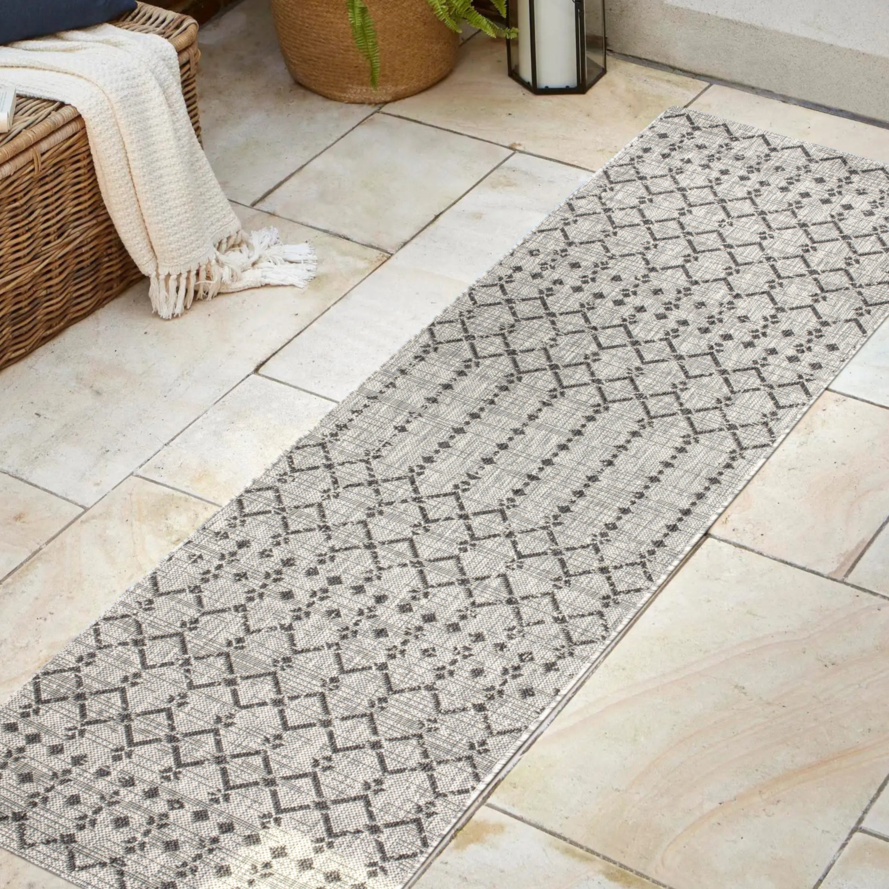 Ourika Moroccan Geometric Textured Weave Indoor/Outdoor Runner Rug