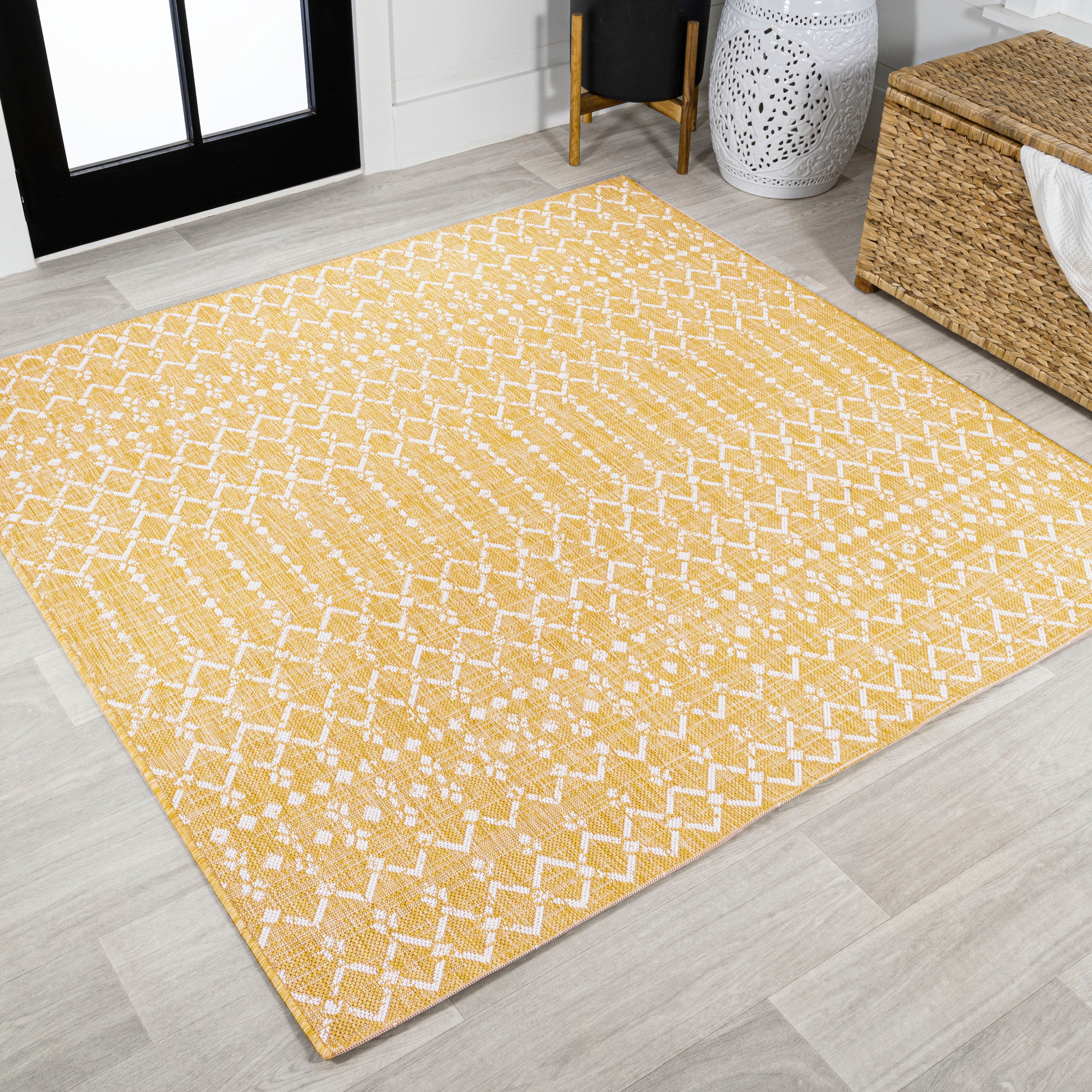 Ourika Moroccan Geometric Textured Weave Indoor/Outdoor Square Area Rug