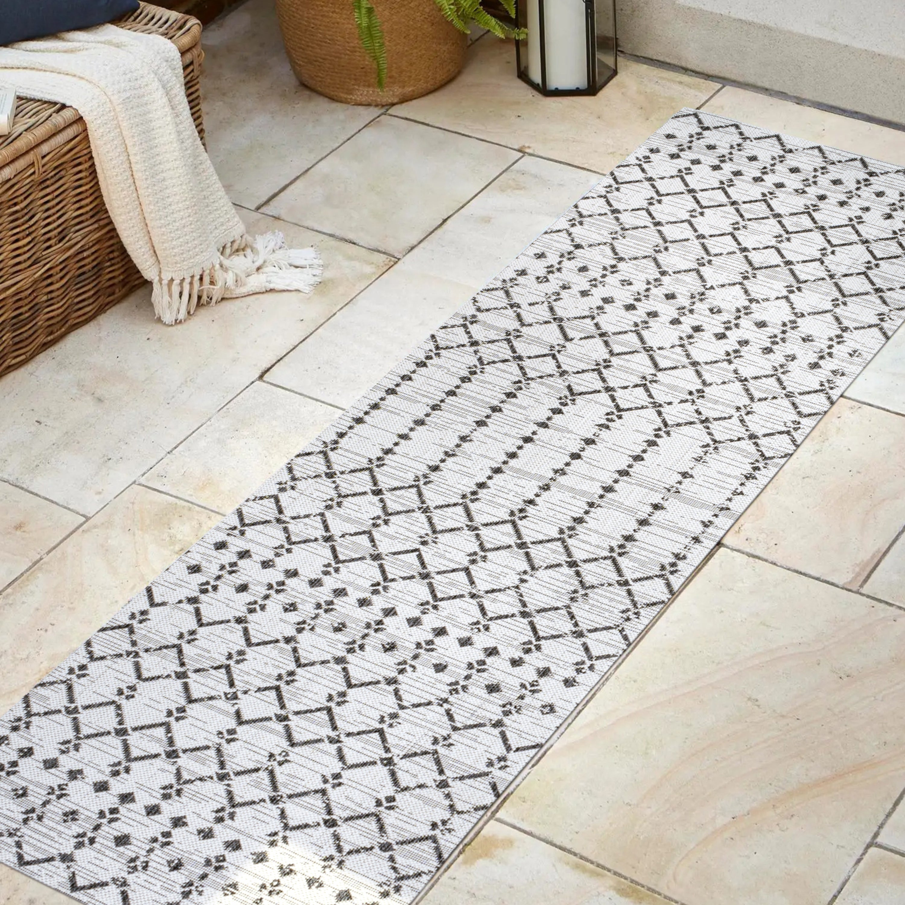 Ourika Moroccan Geometric Textured Weave Indoor/Outdoor Runner Rug