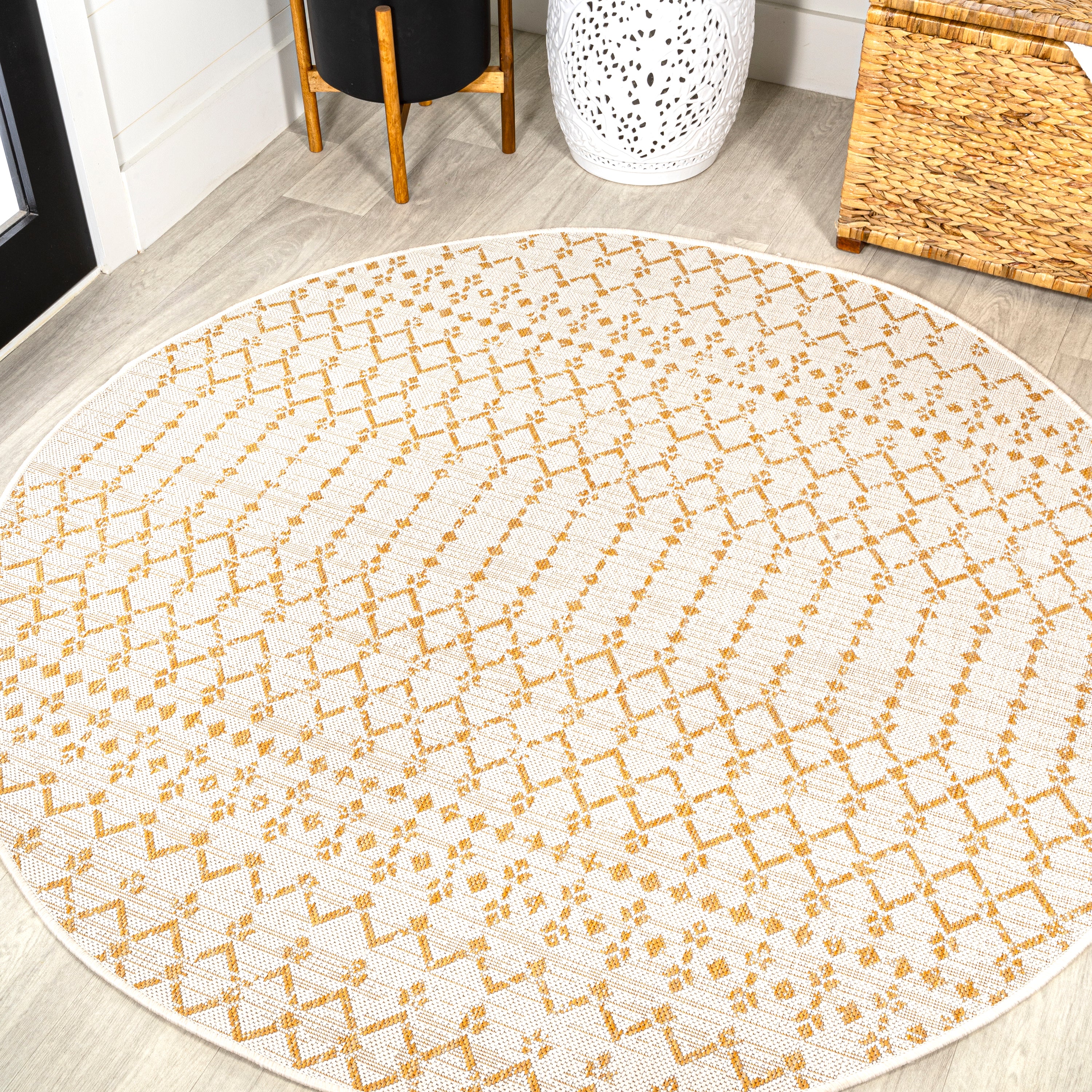 Ourika Moroccan Geometric Textured Weave Indoor/Outdoor Round Area Rug