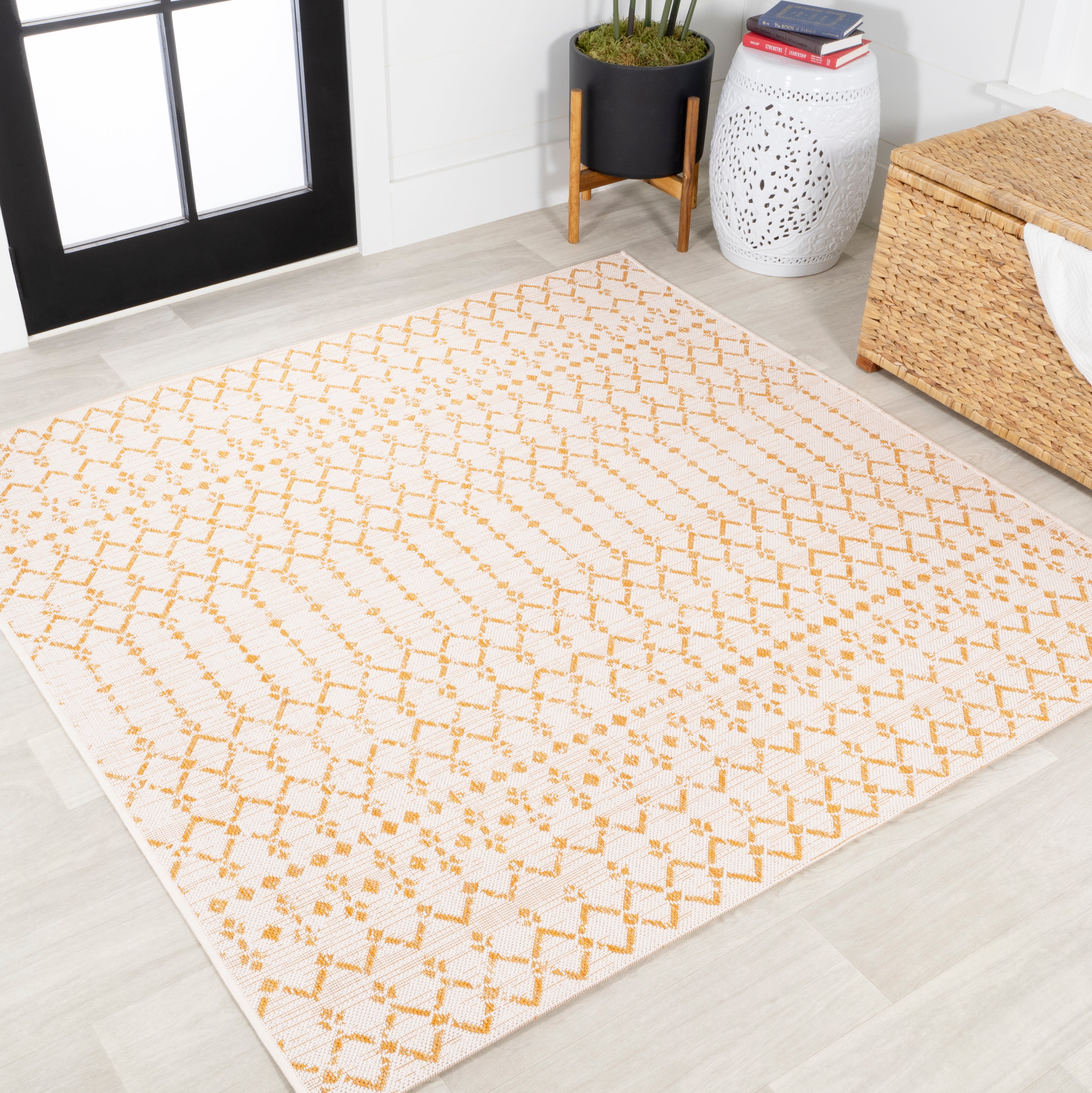 Ourika Moroccan Geometric Textured Weave Indoor/Outdoor Square Area Rug