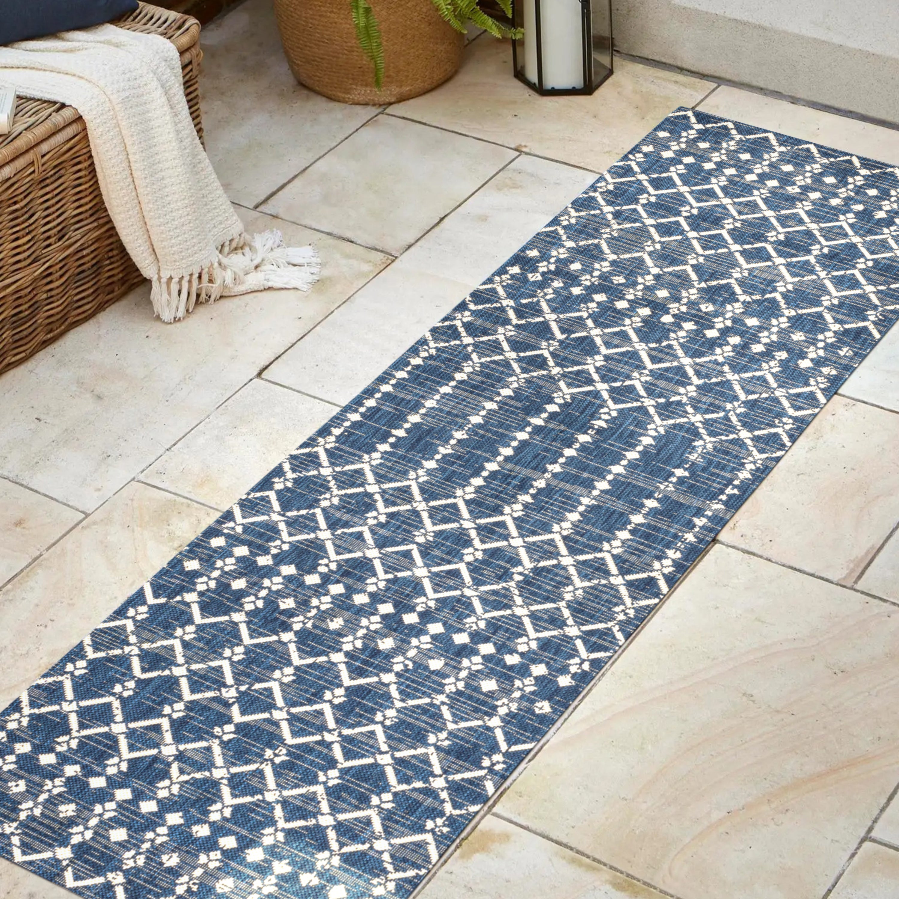 Ourika Moroccan Geometric Textured Weave Indoor/Outdoor Runner Rug