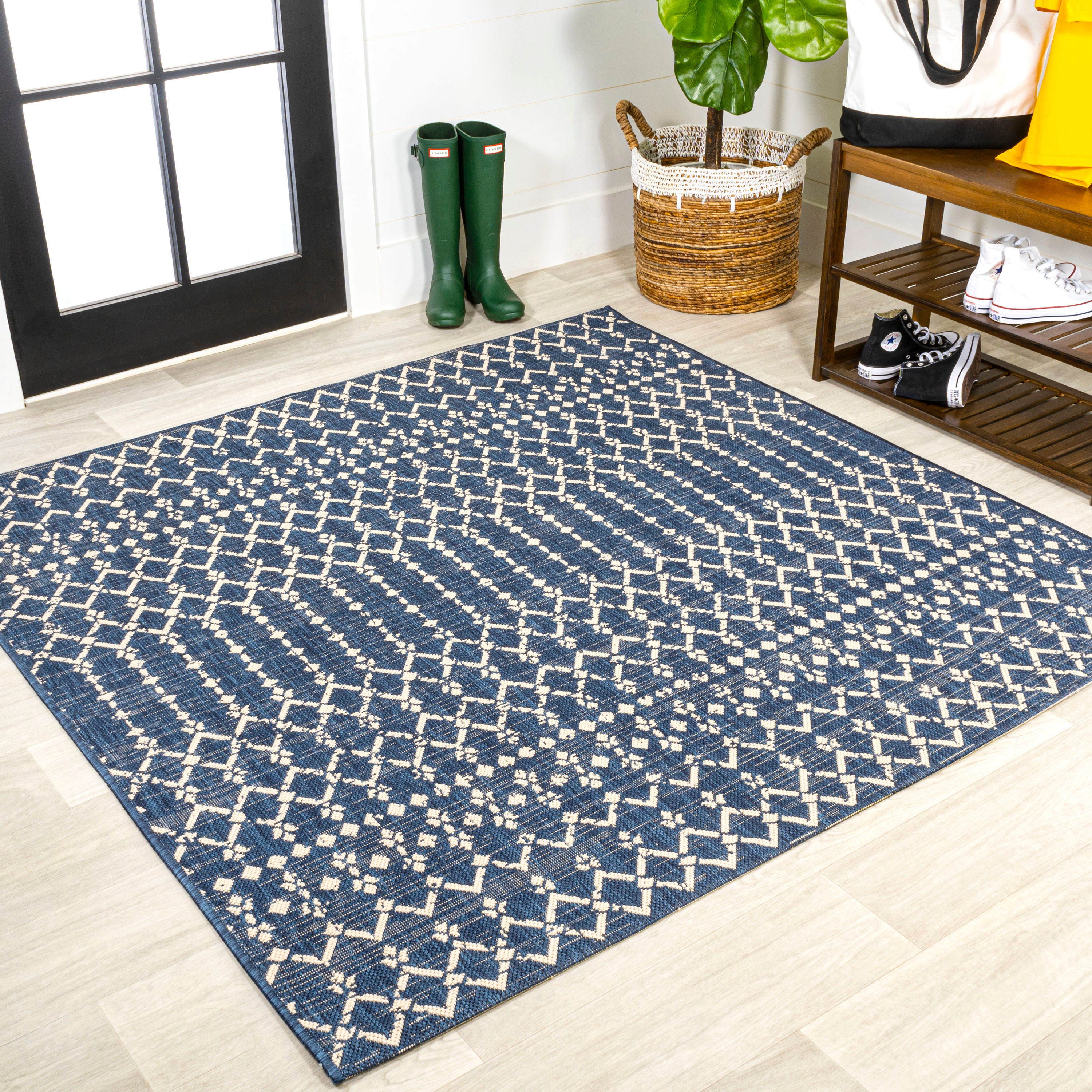 Ourika Moroccan Geometric Textured Weave Indoor/Outdoor Square Area Rug