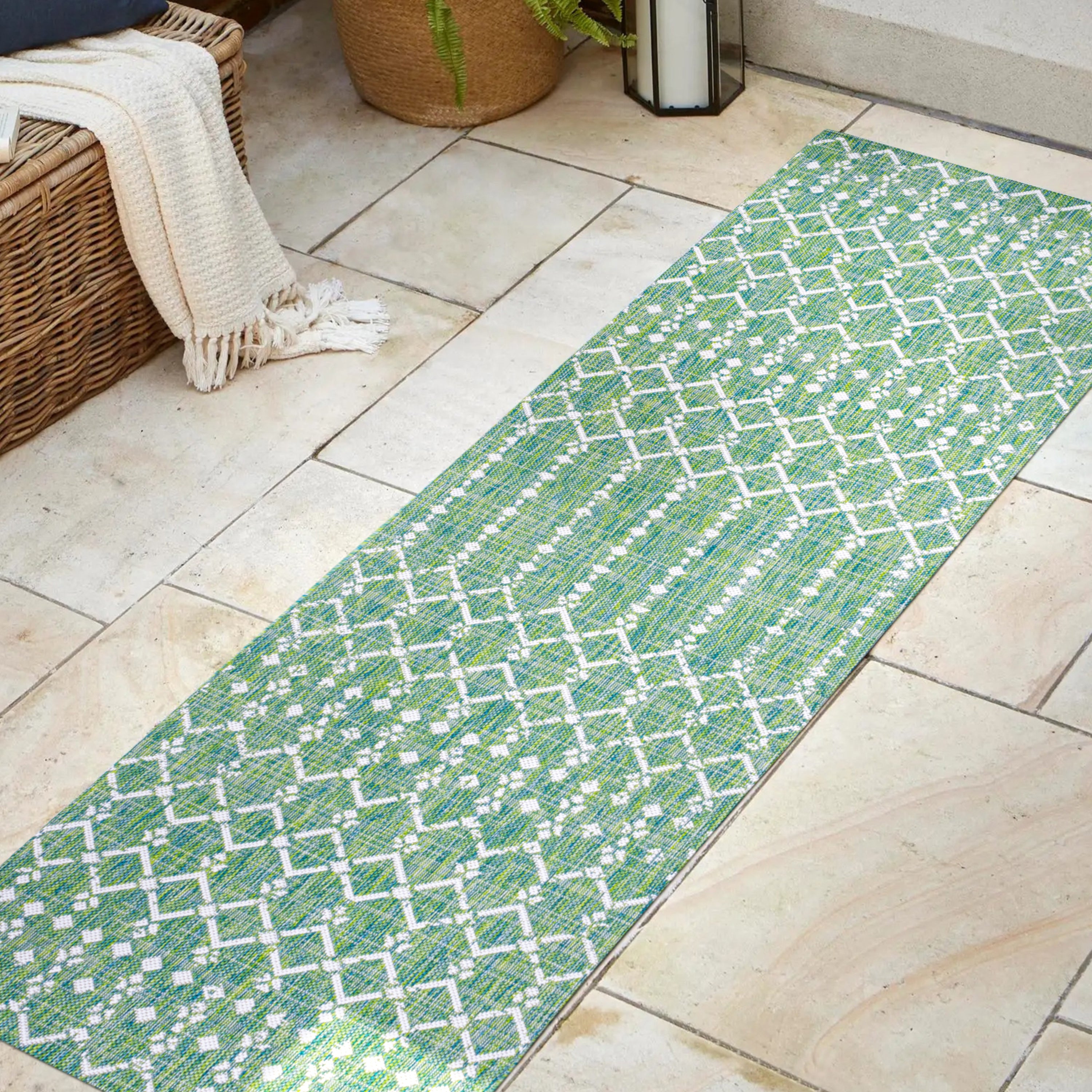 Ourika Moroccan Geometric Textured Weave Indoor/Outdoor Runner Rug