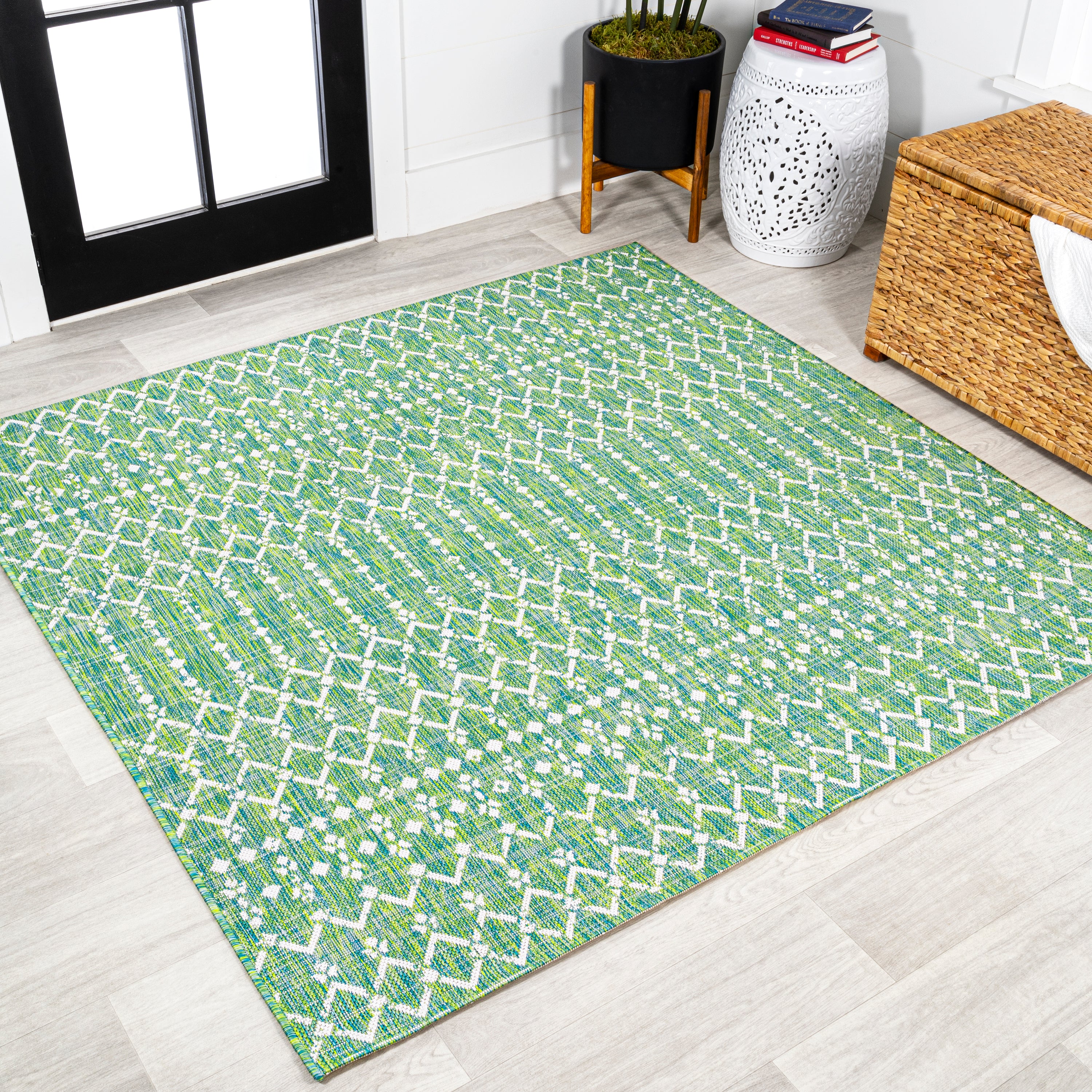 Ourika Moroccan Geometric Textured Weave Indoor/Outdoor Square Area Rug