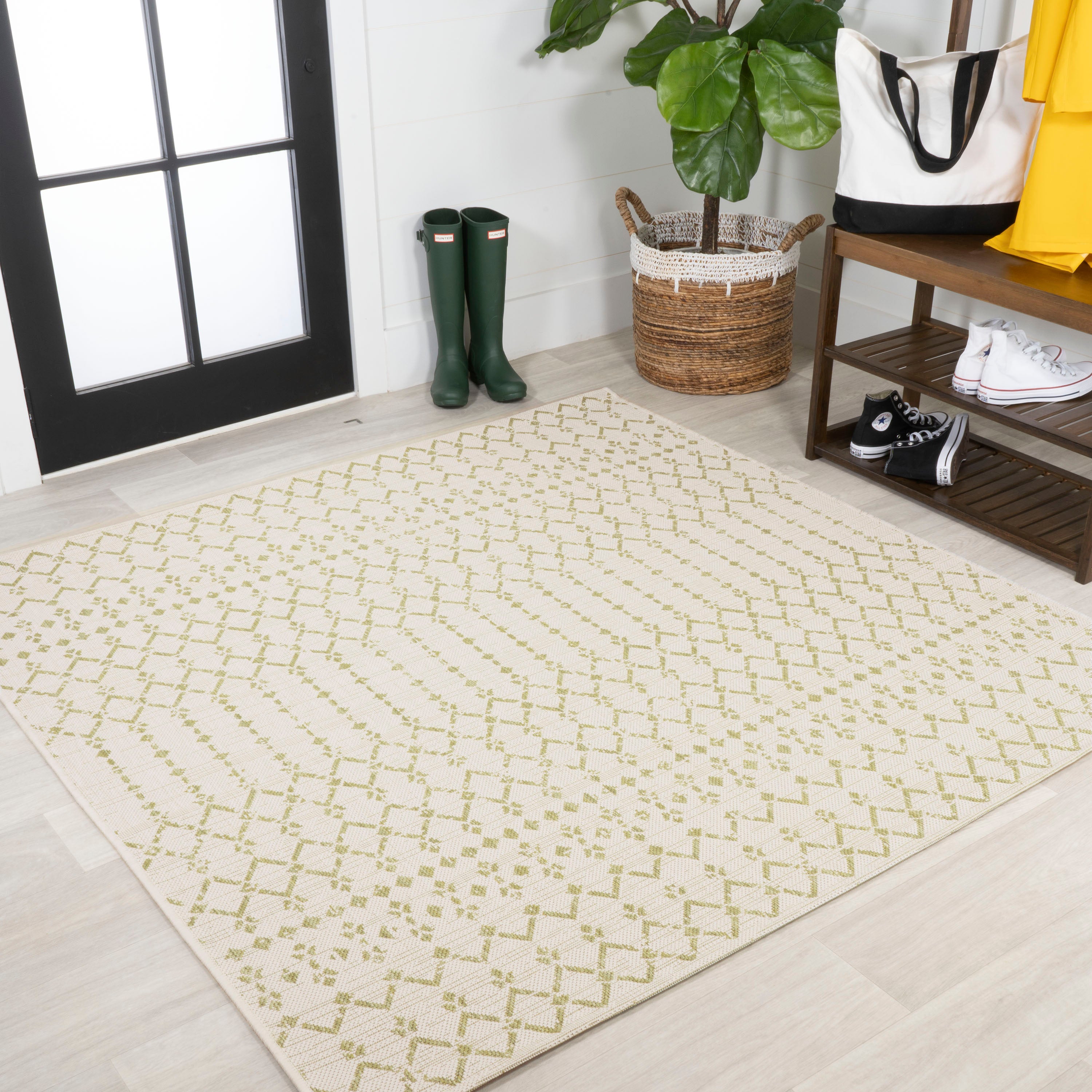 Ourika Moroccan Geometric Textured Weave Indoor/Outdoor Square Area Rug