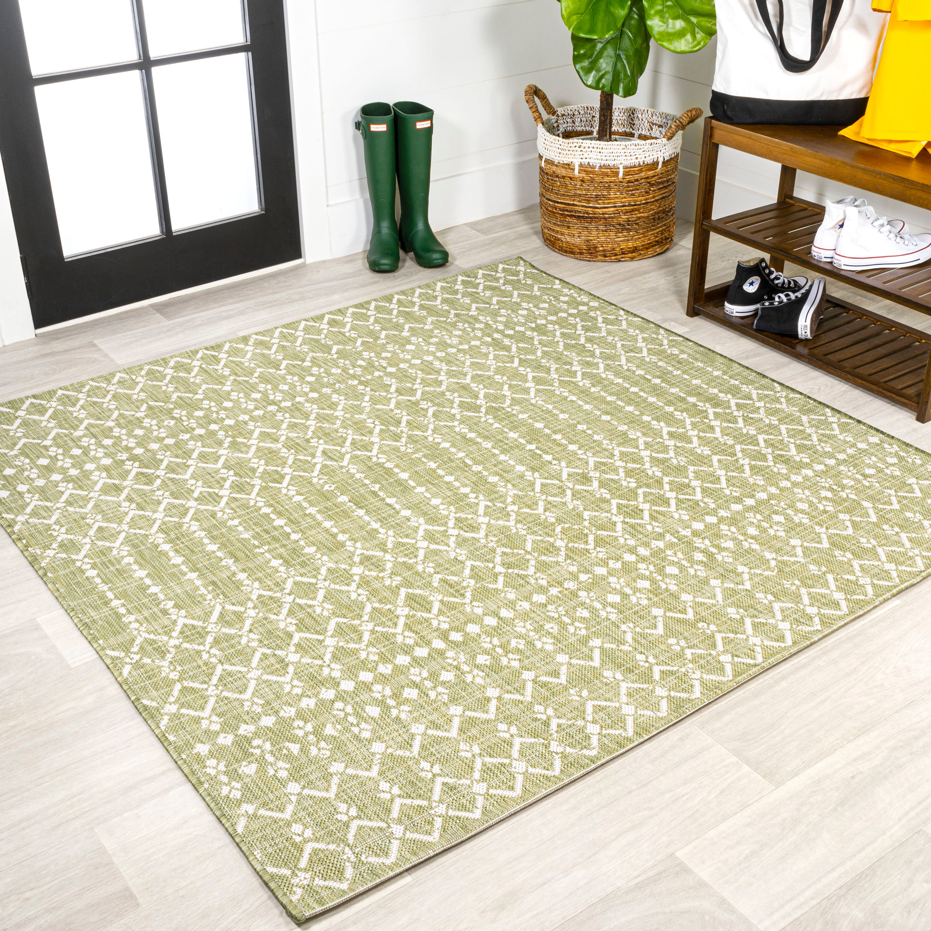 Ourika Moroccan Geometric Textured Weave Indoor/Outdoor Square Area Rug