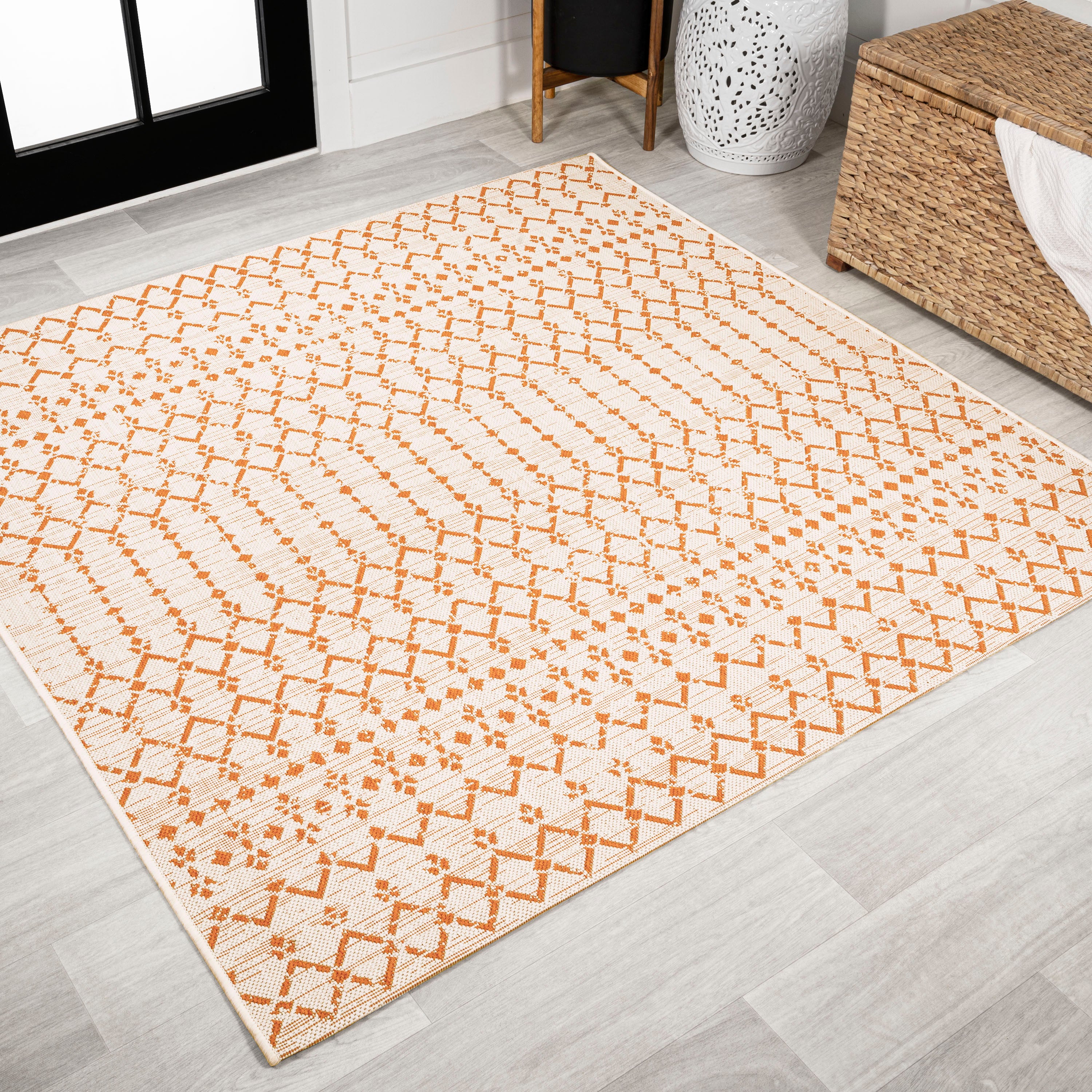 Ourika Moroccan Geometric Textured Weave Indoor/Outdoor Square Area Rug