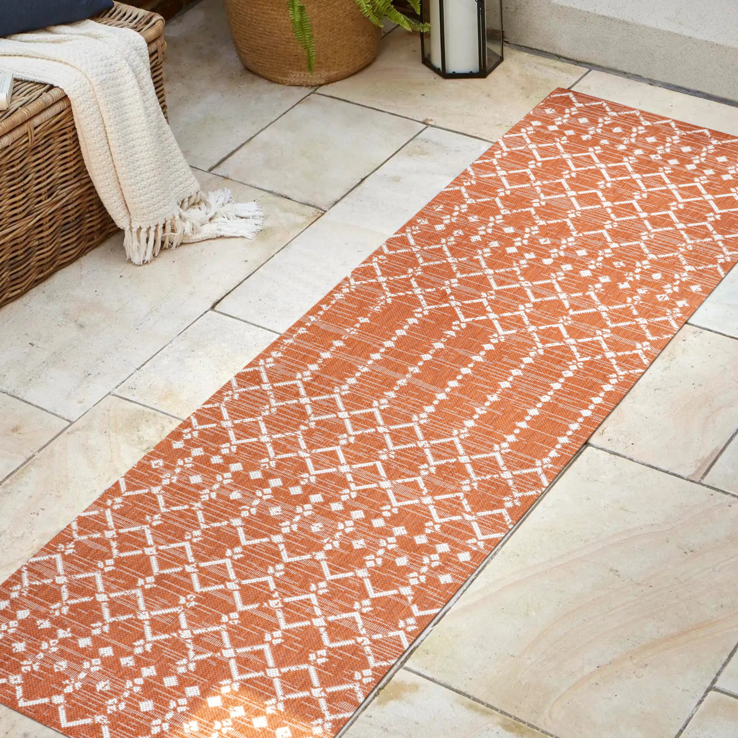 Ourika Moroccan Geometric Textured Weave Indoor/Outdoor Runner Rug