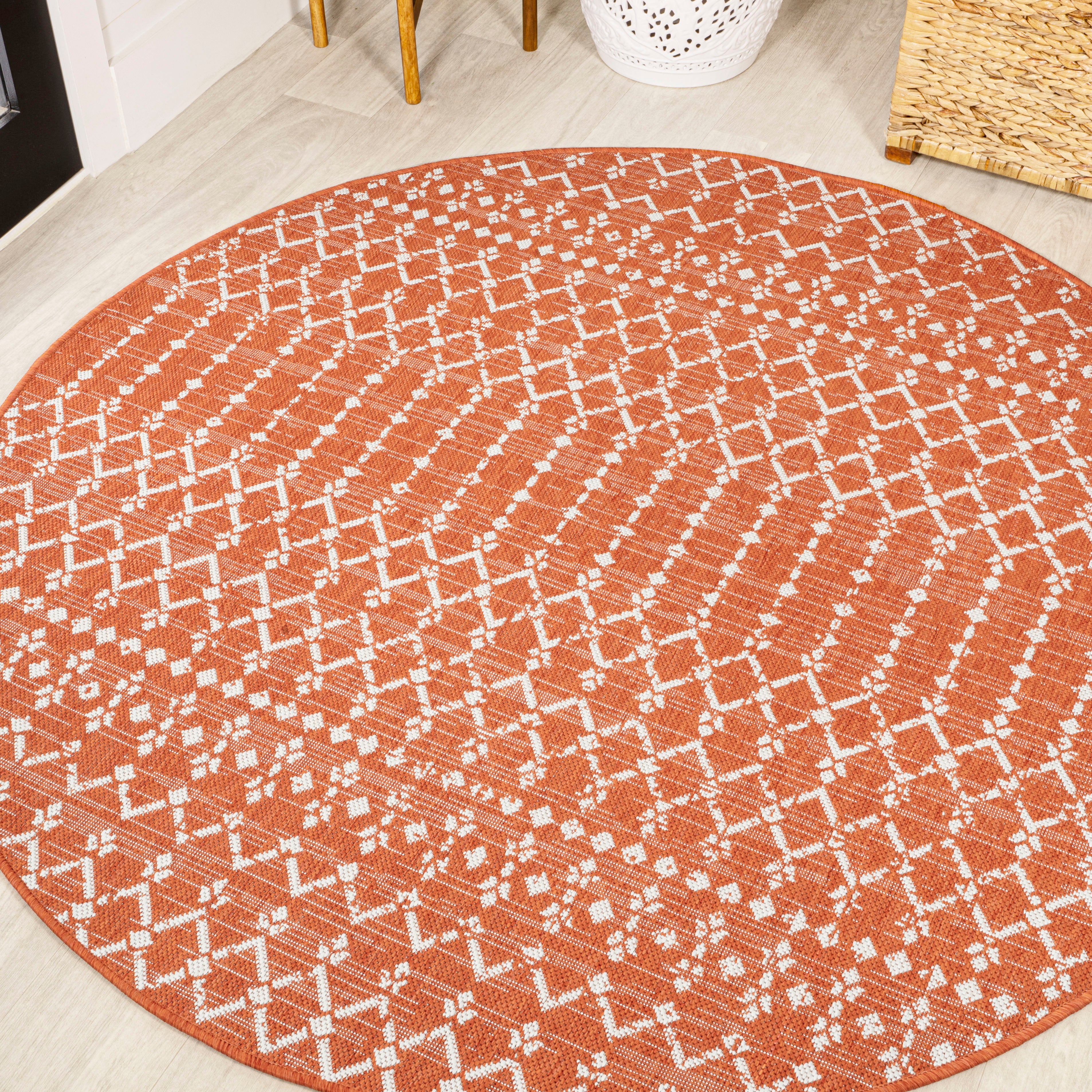 Ourika Moroccan Geometric Textured Weave Indoor/Outdoor Round Area Rug