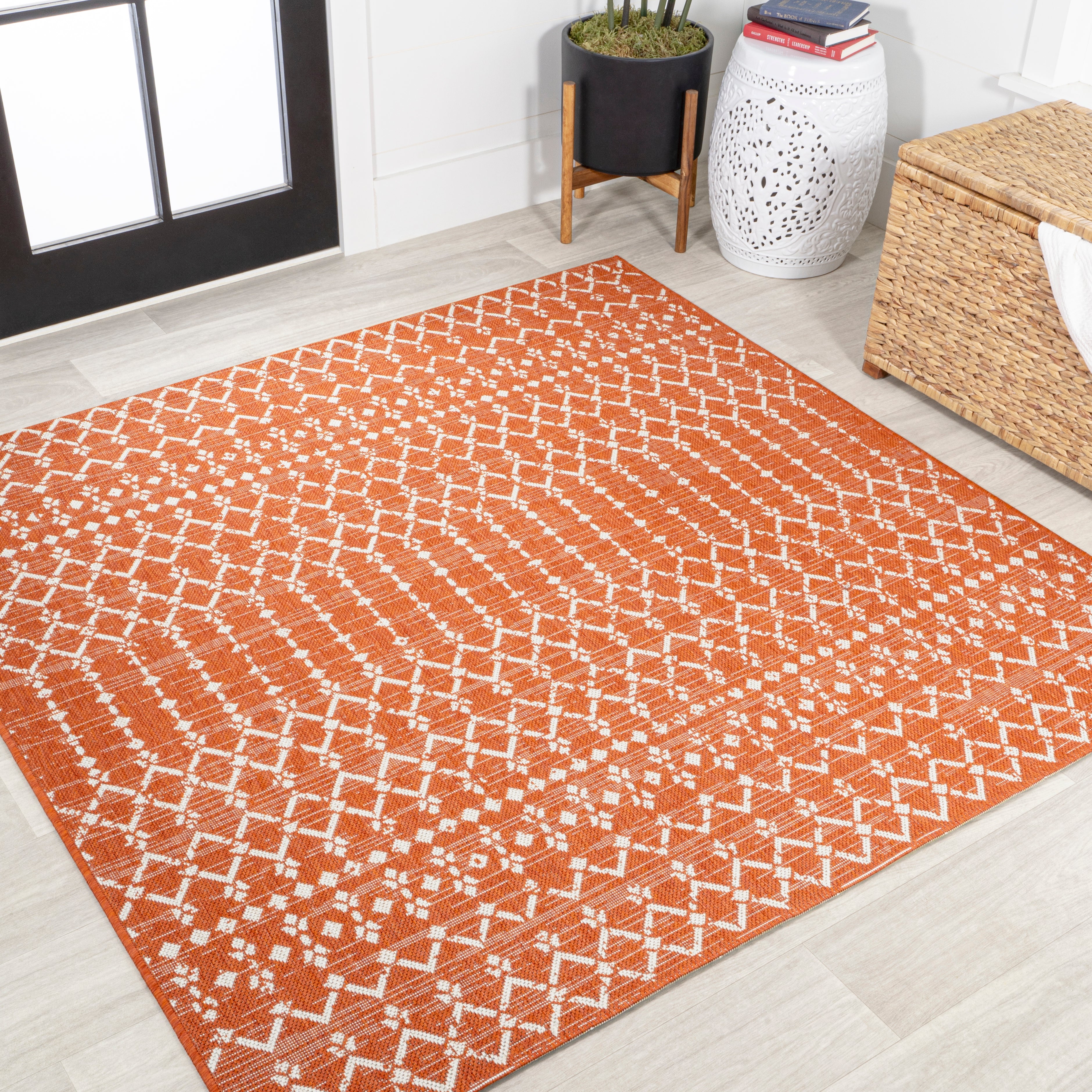 Ourika Moroccan Geometric Textured Weave Indoor/Outdoor Square Area Rug