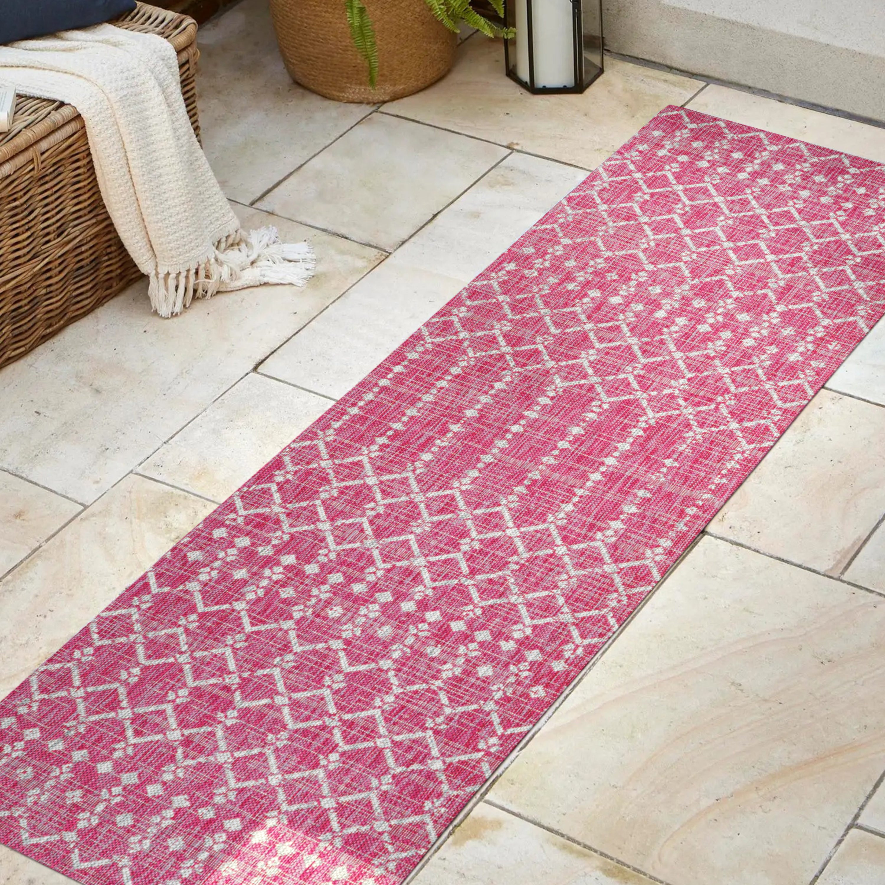 Ourika Moroccan Geometric Textured Weave Indoor/Outdoor Runner Rug