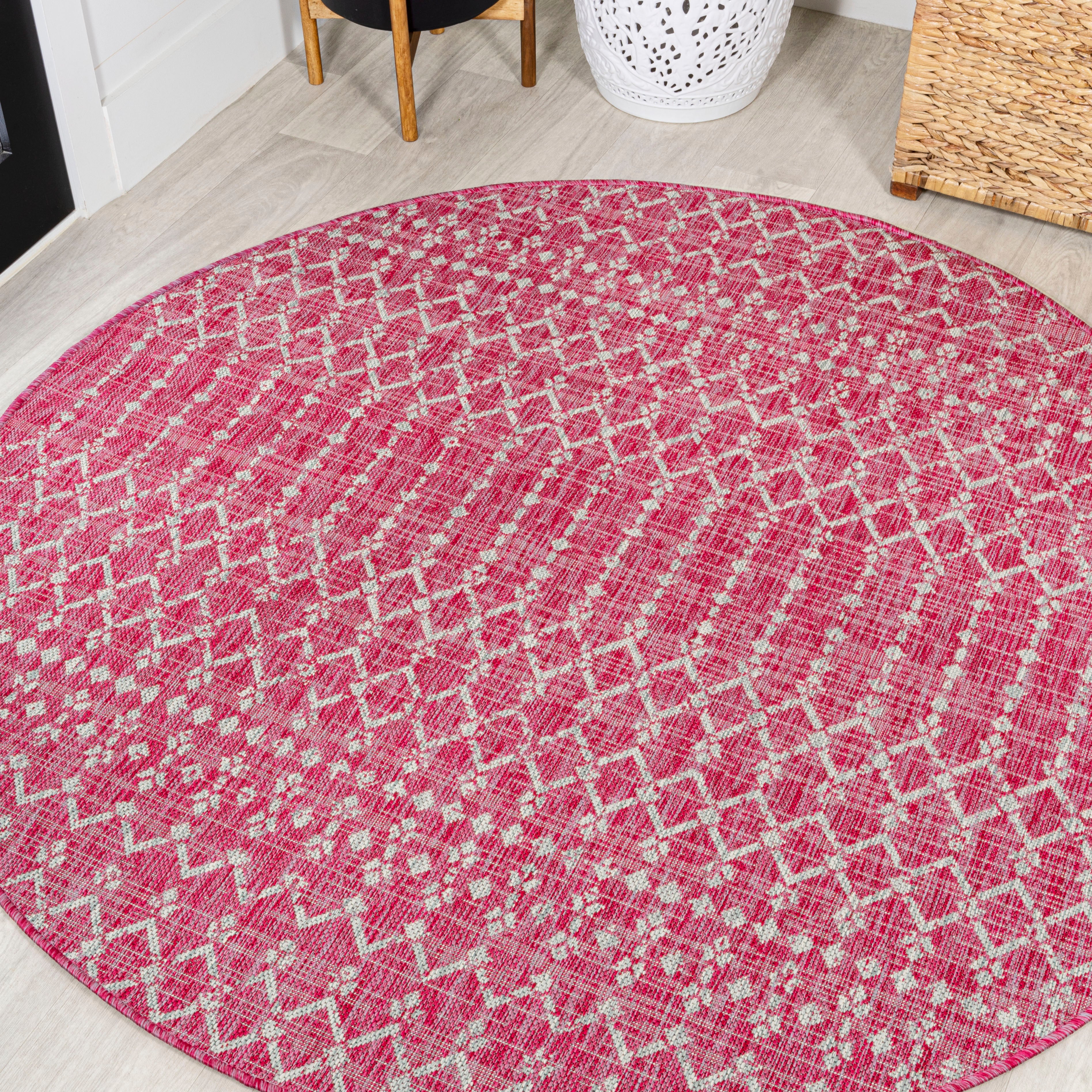 Ourika Moroccan Geometric Textured Weave Indoor/Outdoor Round Area Rug