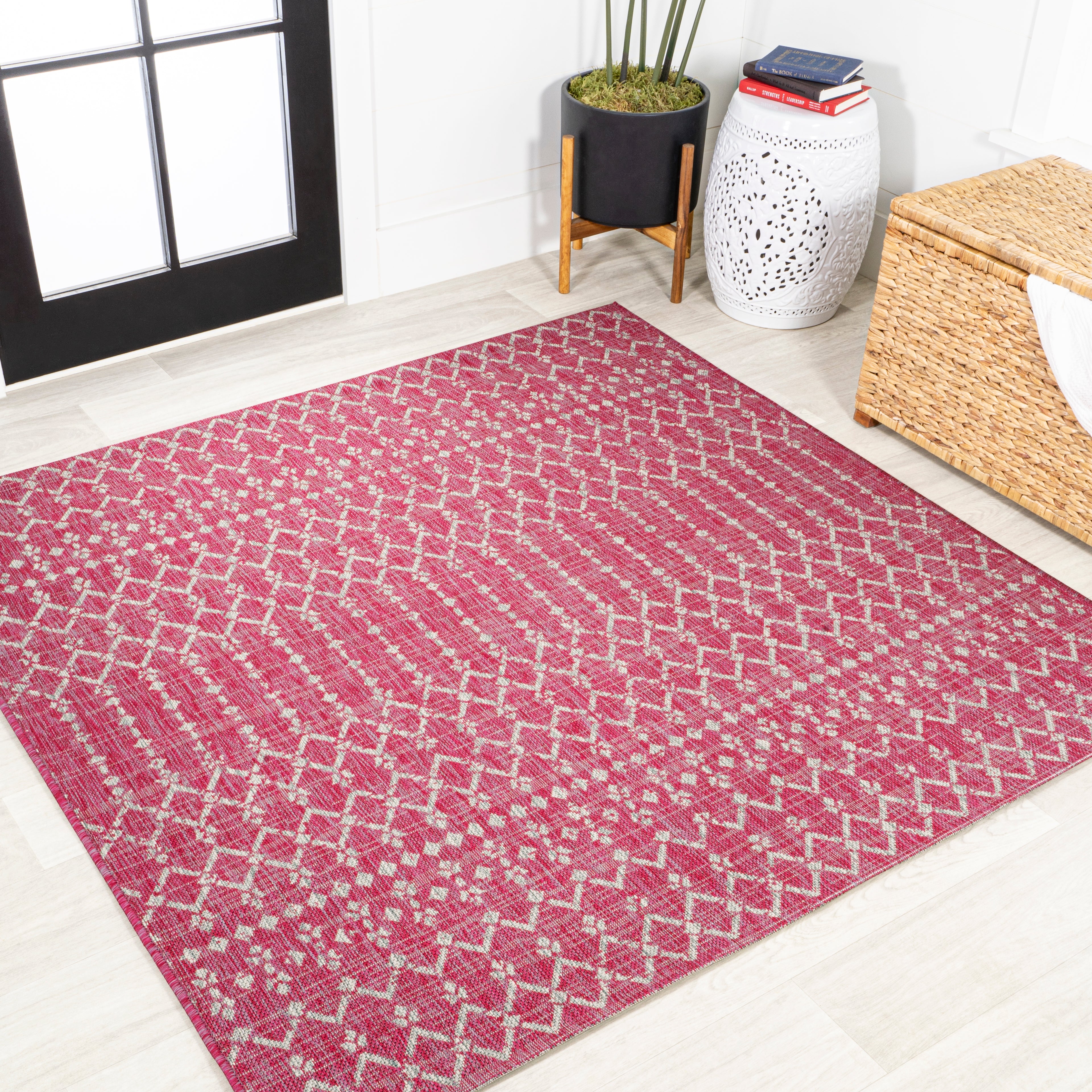 Ourika Moroccan Geometric Textured Weave Indoor/Outdoor Square Area Rug