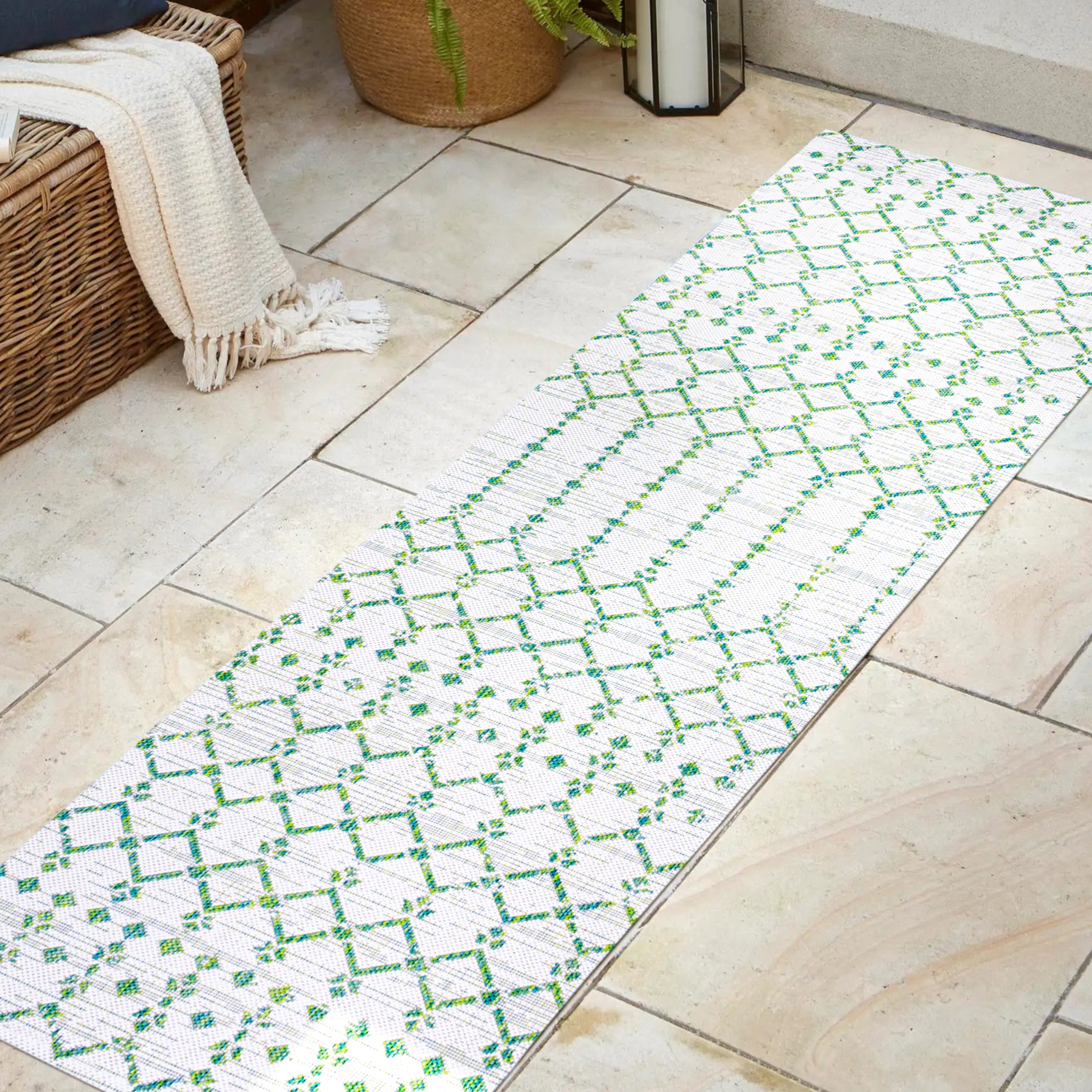 Ourika Moroccan Geometric Textured Weave Indoor/Outdoor Runner Rug