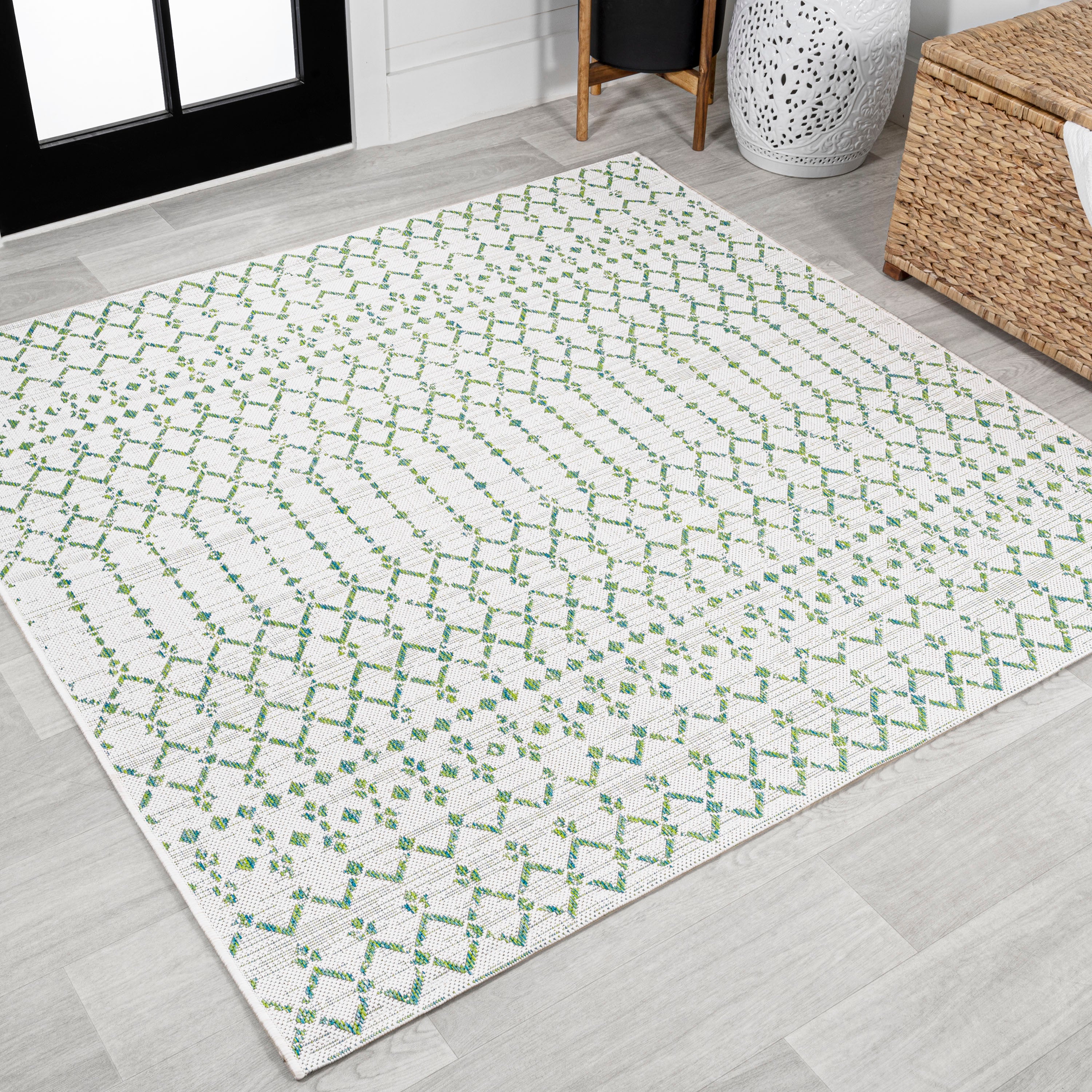 Ourika Moroccan Geometric Textured Weave Indoor/Outdoor Square Area Rug