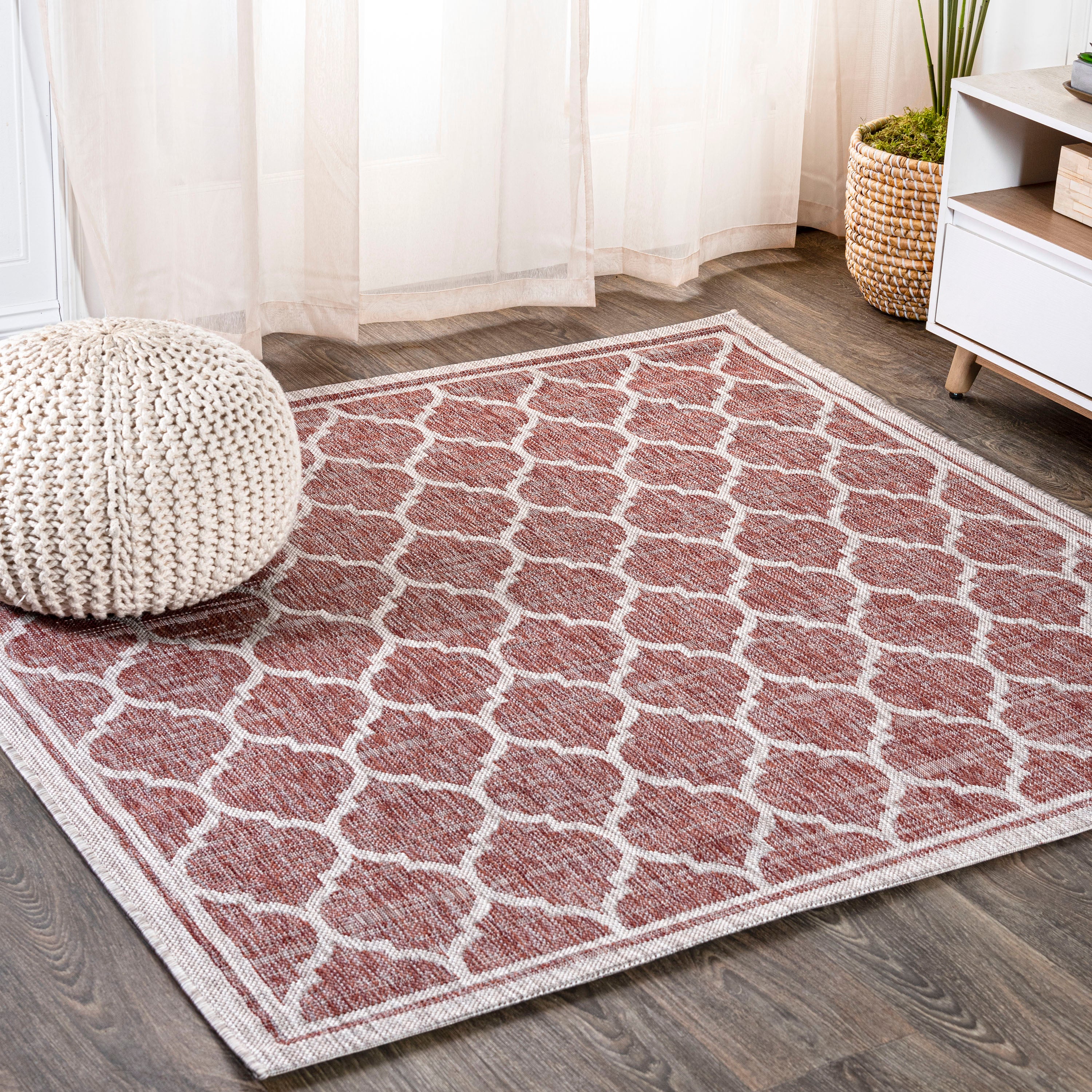 Trebol Moroccan Trellis Textured Weave Indoor/Outdoor Square Area Rug