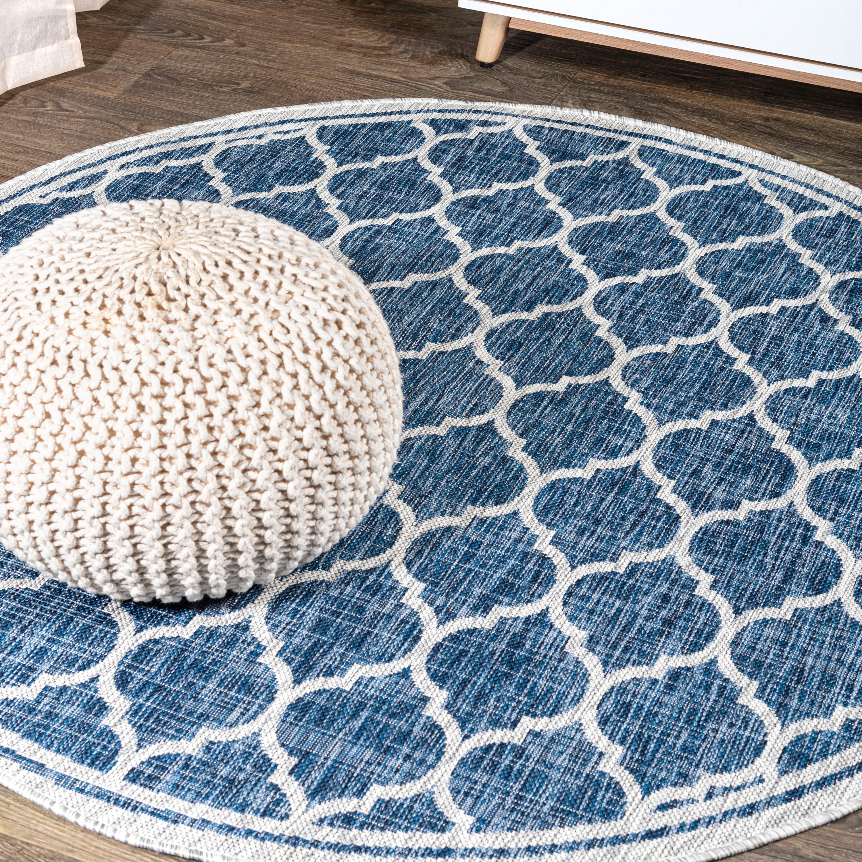 Trebol Moroccan Trellis Textured Weave Indoor/Outdoor Round Area Rug