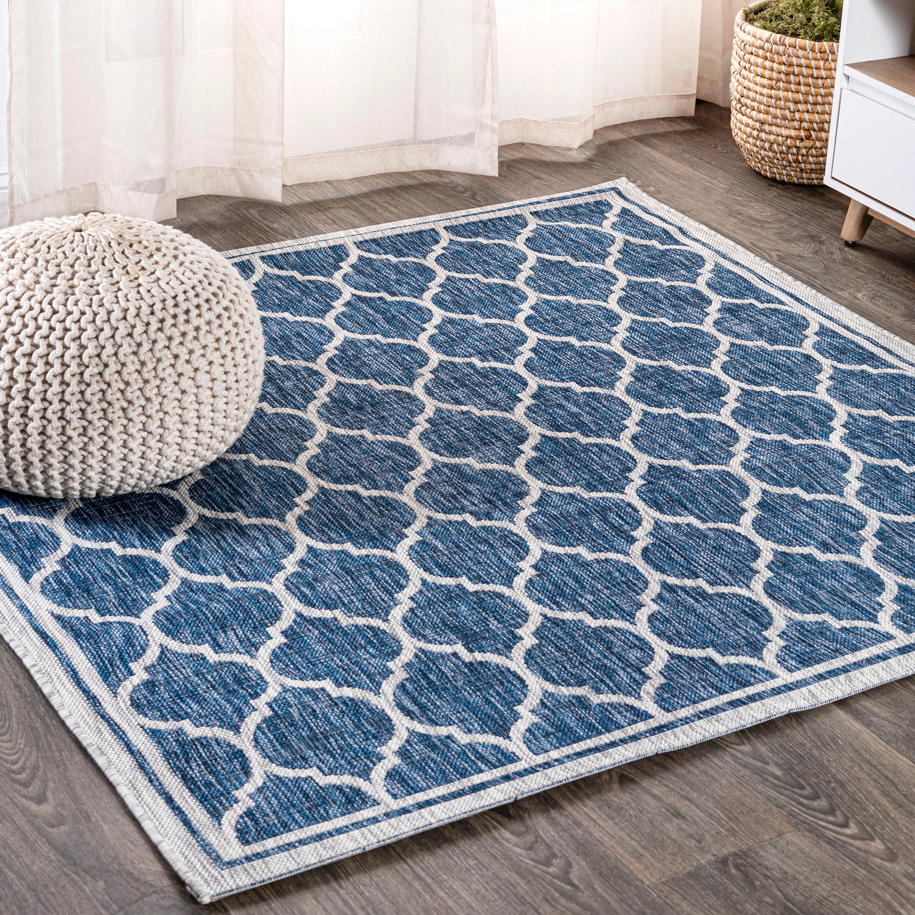 Trebol Moroccan Trellis Textured Weave Indoor/Outdoor Square Area Rug