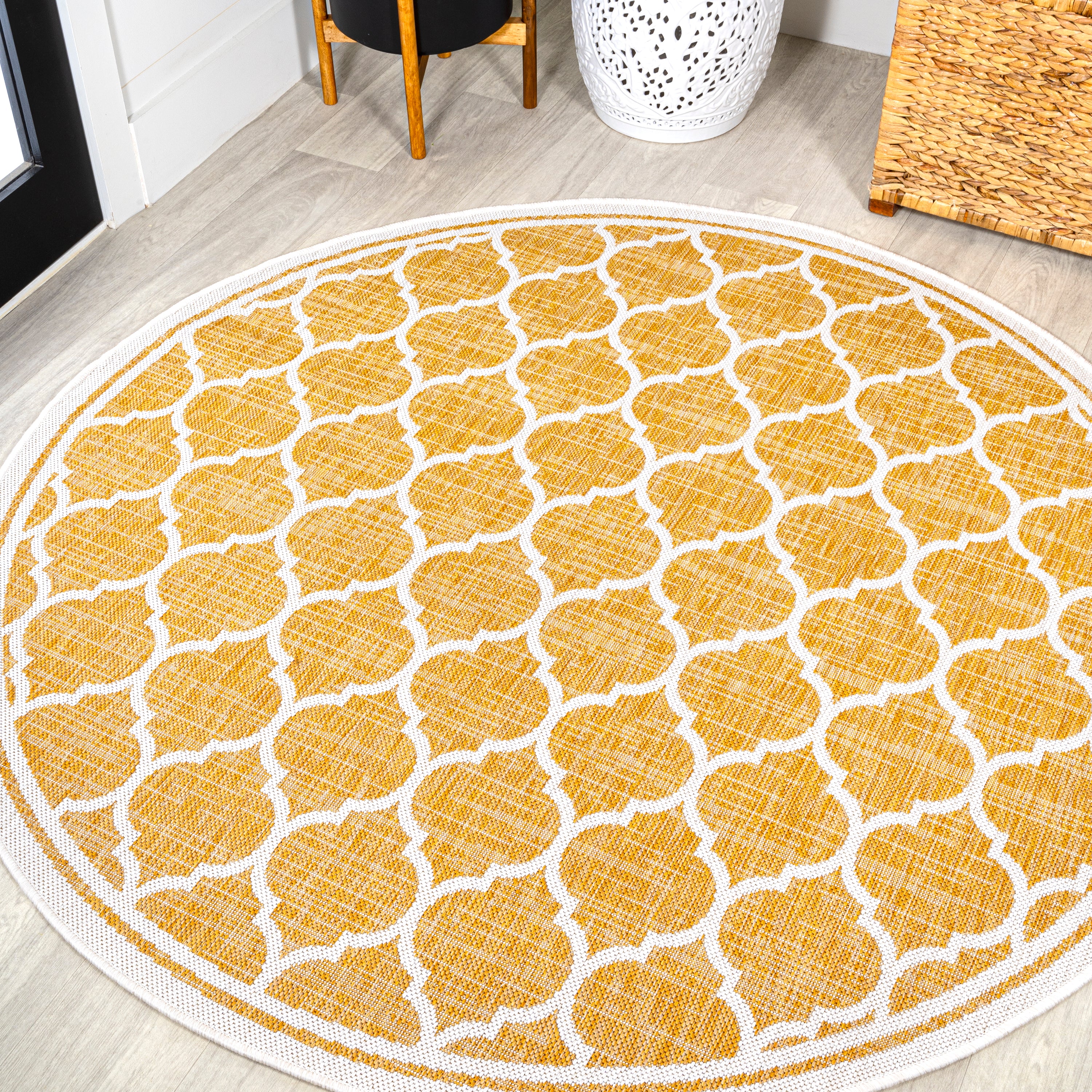 Trebol Moroccan Trellis Textured Indoor/Outdoor Round Area Rug