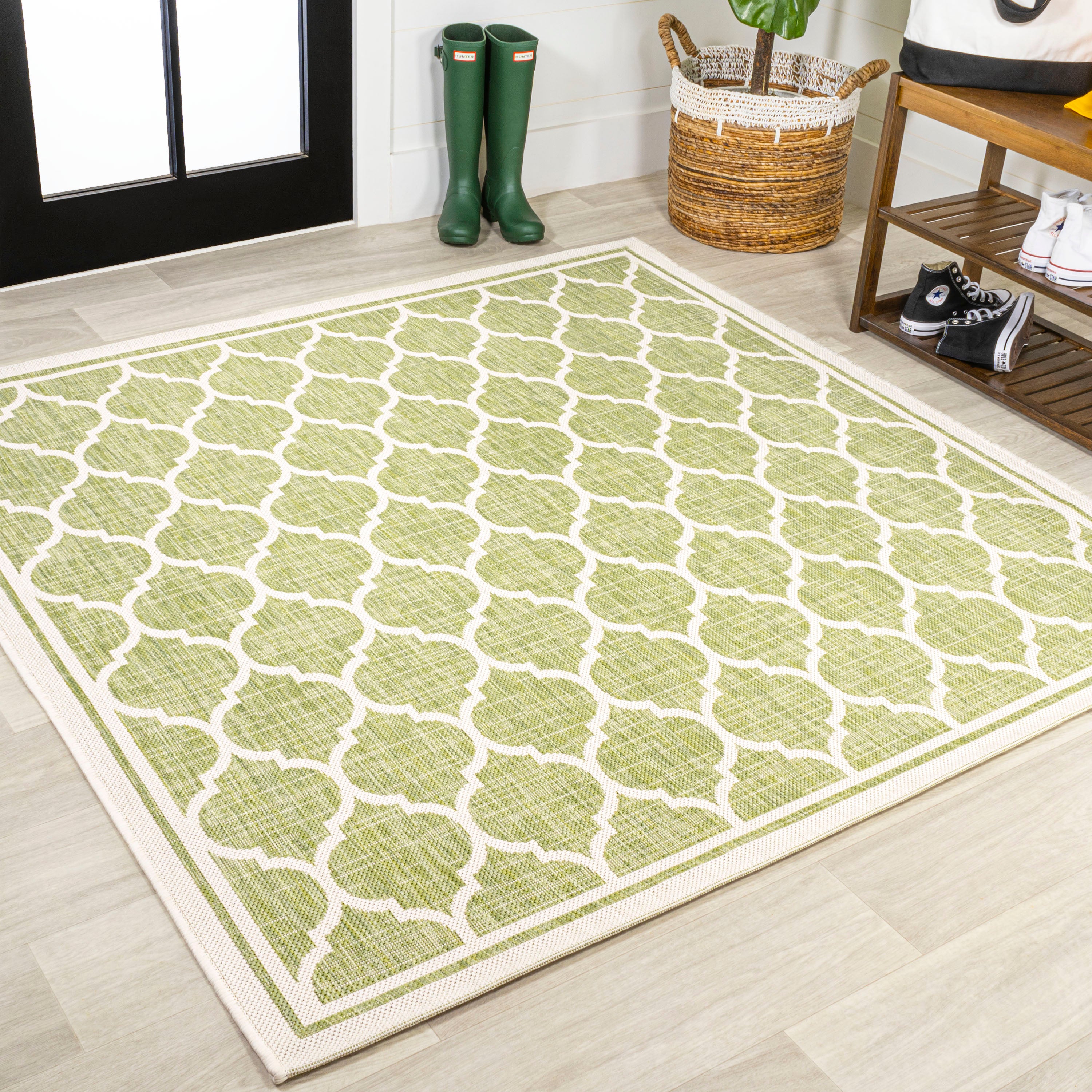 Trebol Moroccan Trellis Weave Indoor/Outdoor Square Area Rug