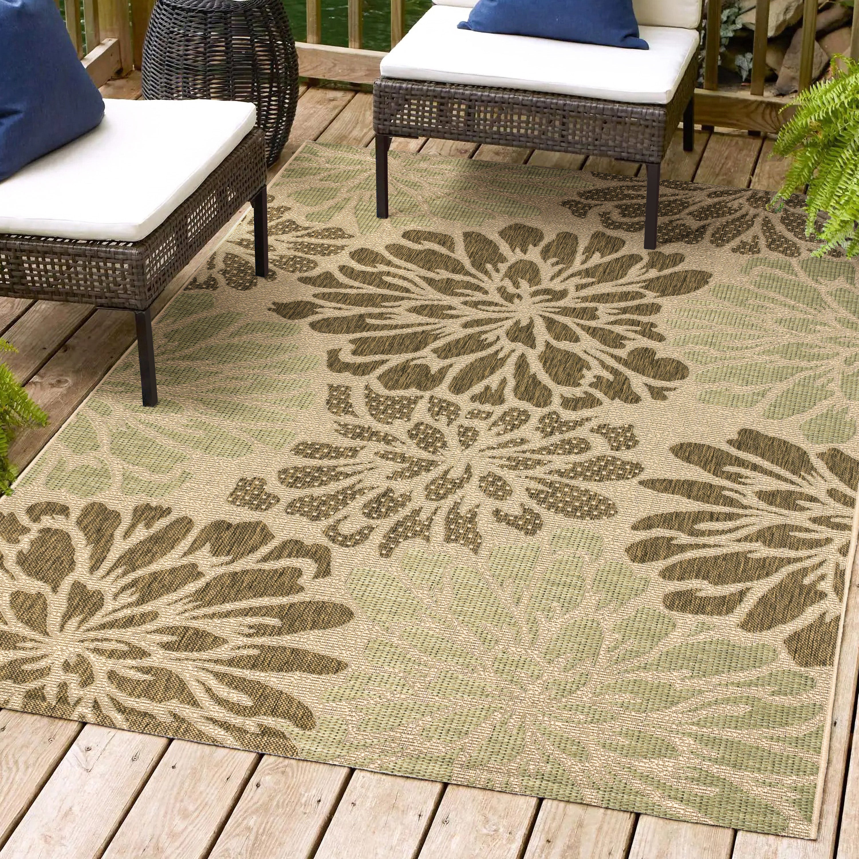 Zinnia Modern Floral Textured Weave Indoor/Outdoor Area Rug