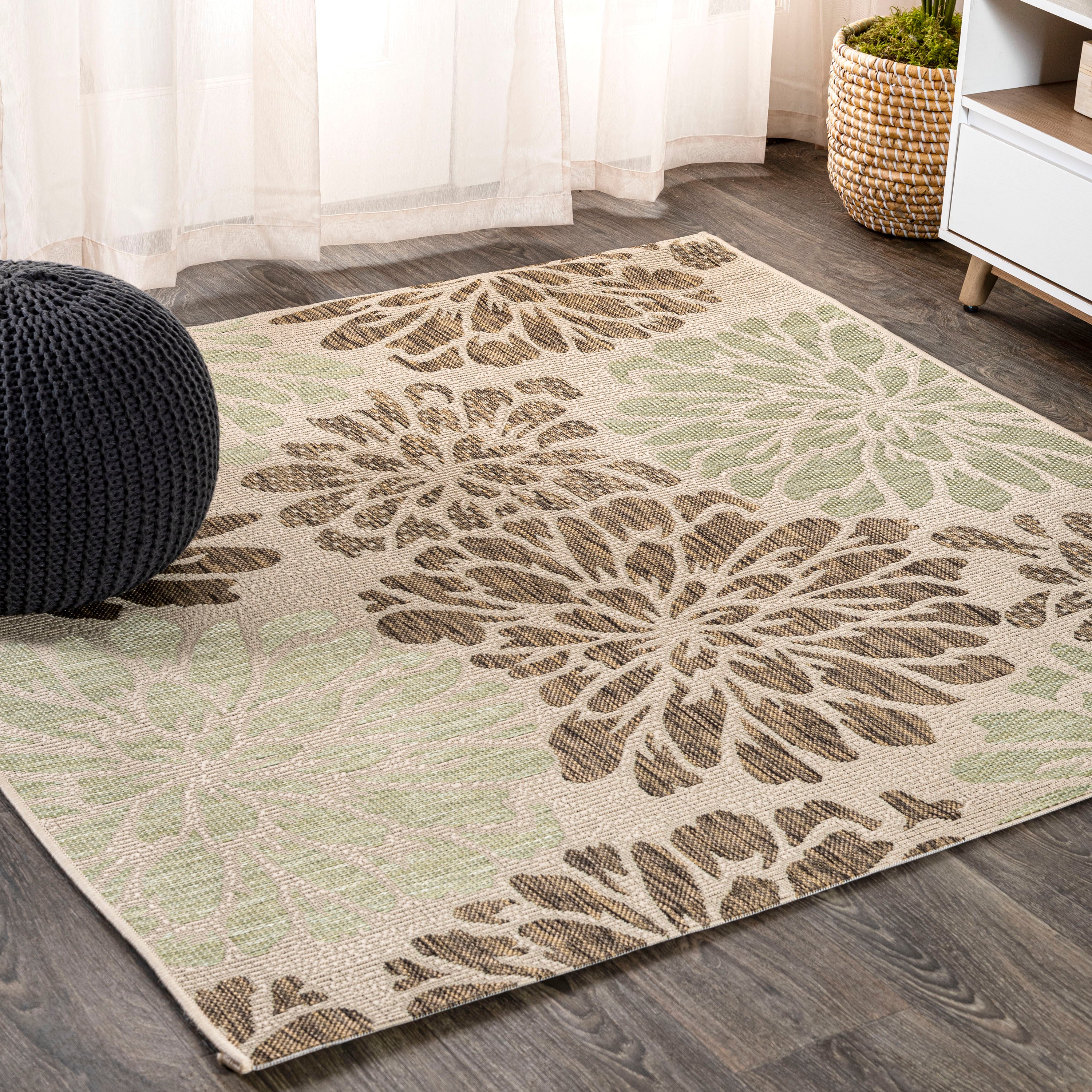 Zinnia Modern Floral Textured Weave Indoor/Outdoor Square Area Rug