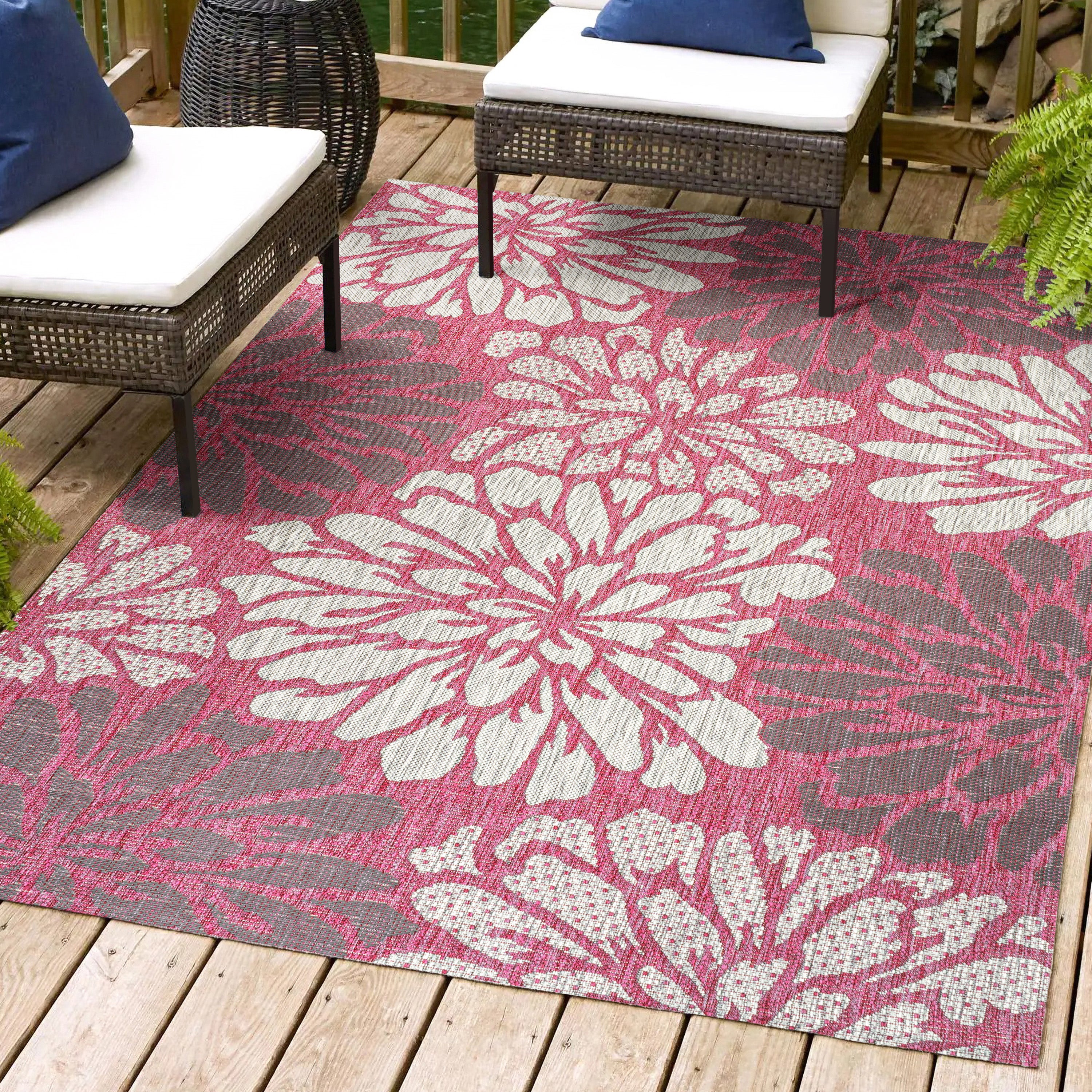 Zinnia Modern Floral Textured Weave Indoor/Outdoor Area Rug