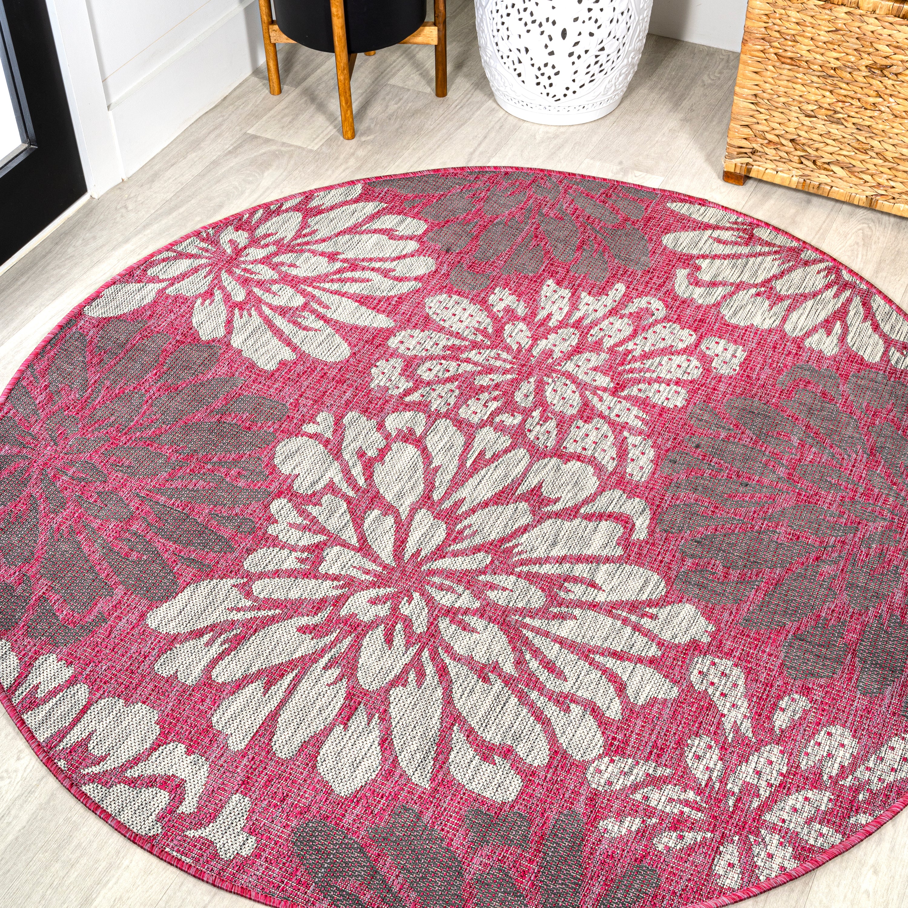 Zinnia Modern Floral Textured Indoor/Outdoor Round Area Rug