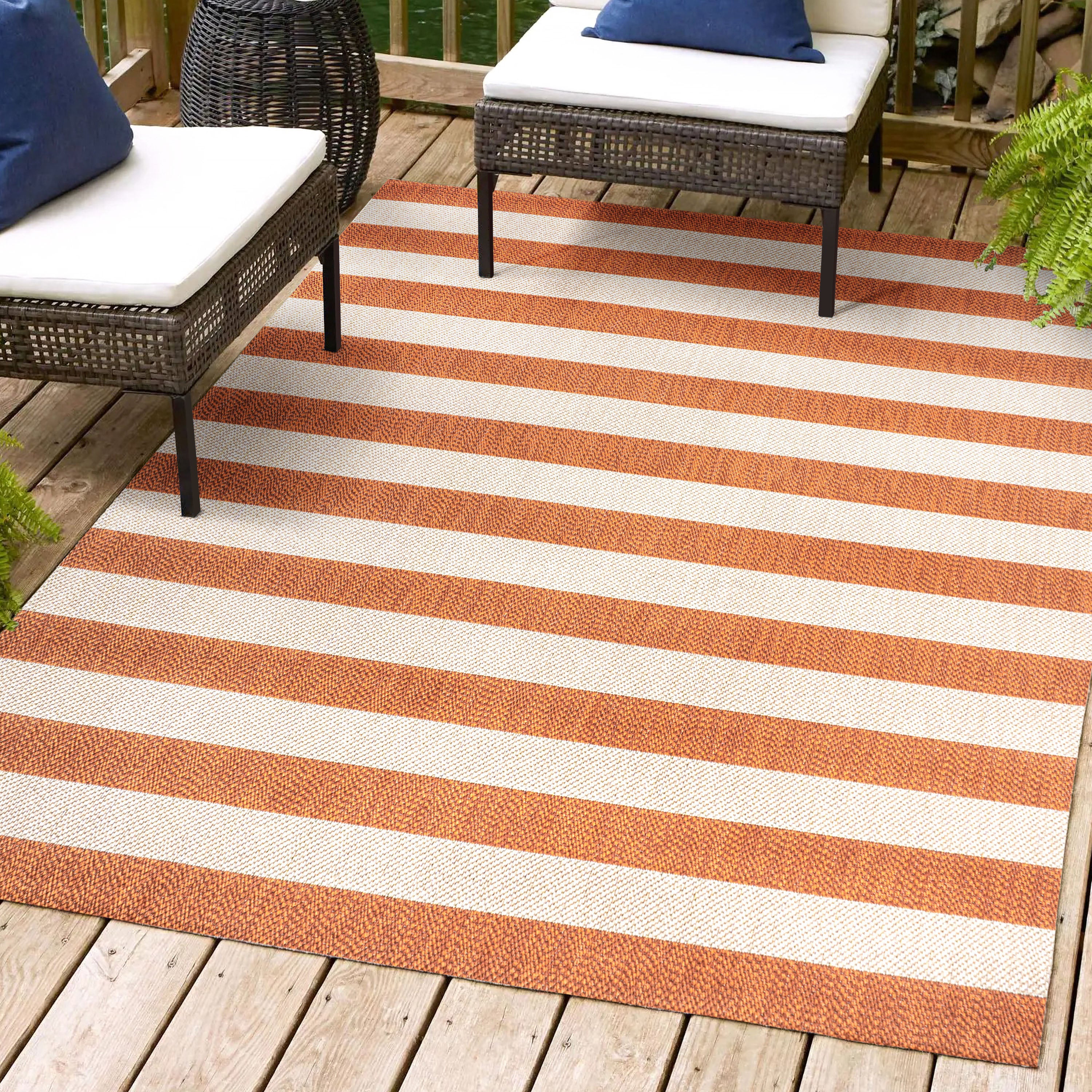 Negril Simple Two-Tone Wide Stripe Indoor/Outdoor Area Rug