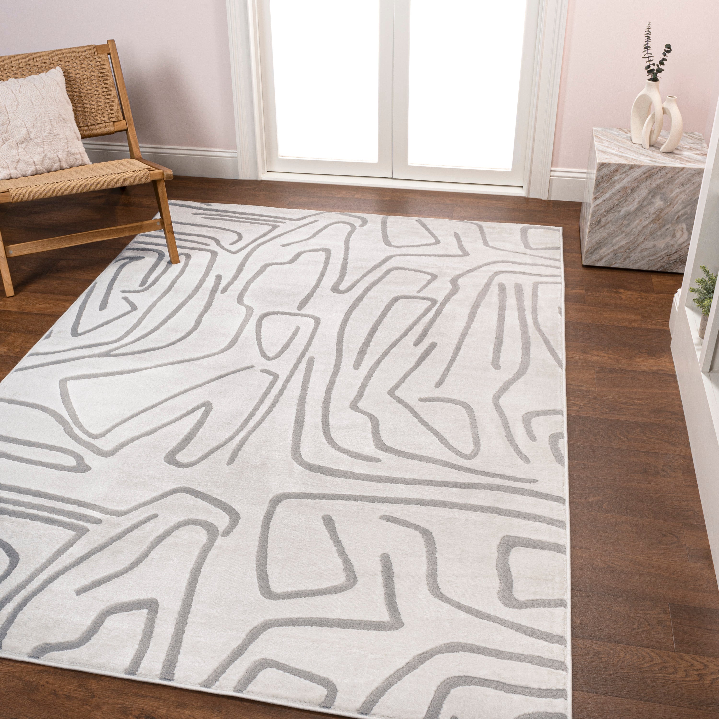 Alcina Modern Scandinavian Graphic Lines High-Low Area Rug