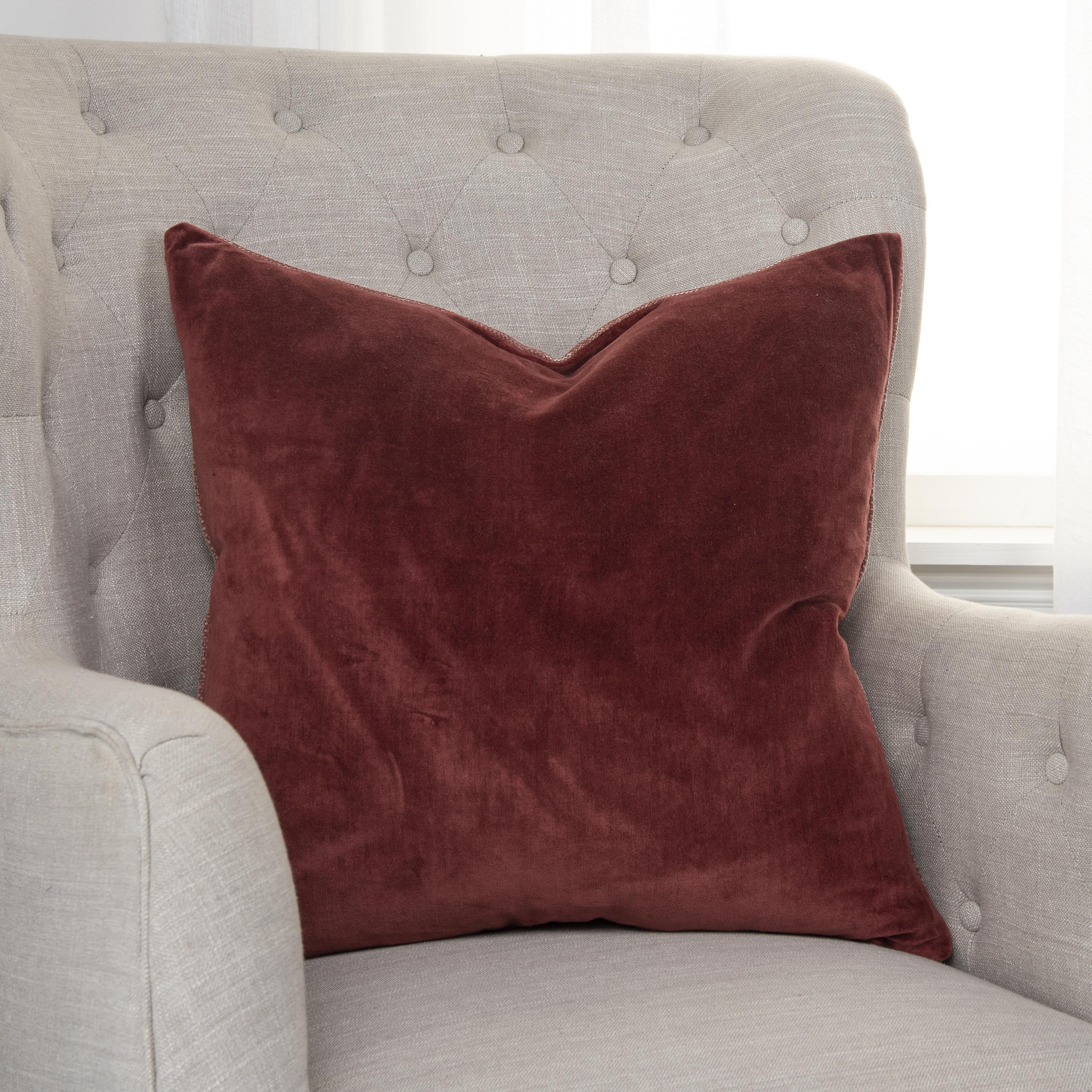 Solid Woven Side/Velvet Side 100% Cotton Poly Filled Decorative Throw Pillow