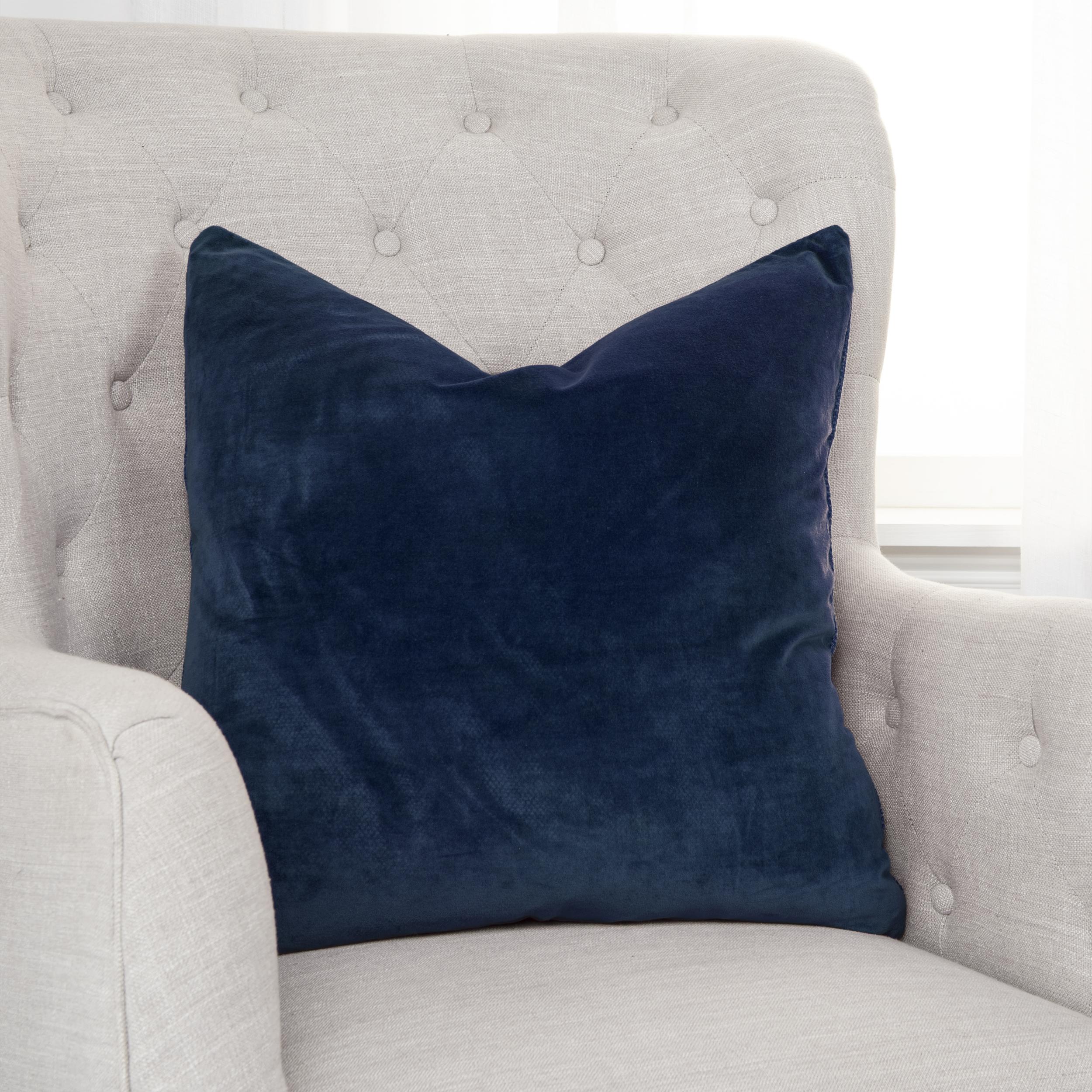 Solid Woven Side/Velvet Side 100% Cotton Poly Filled Decorative Throw Pillow