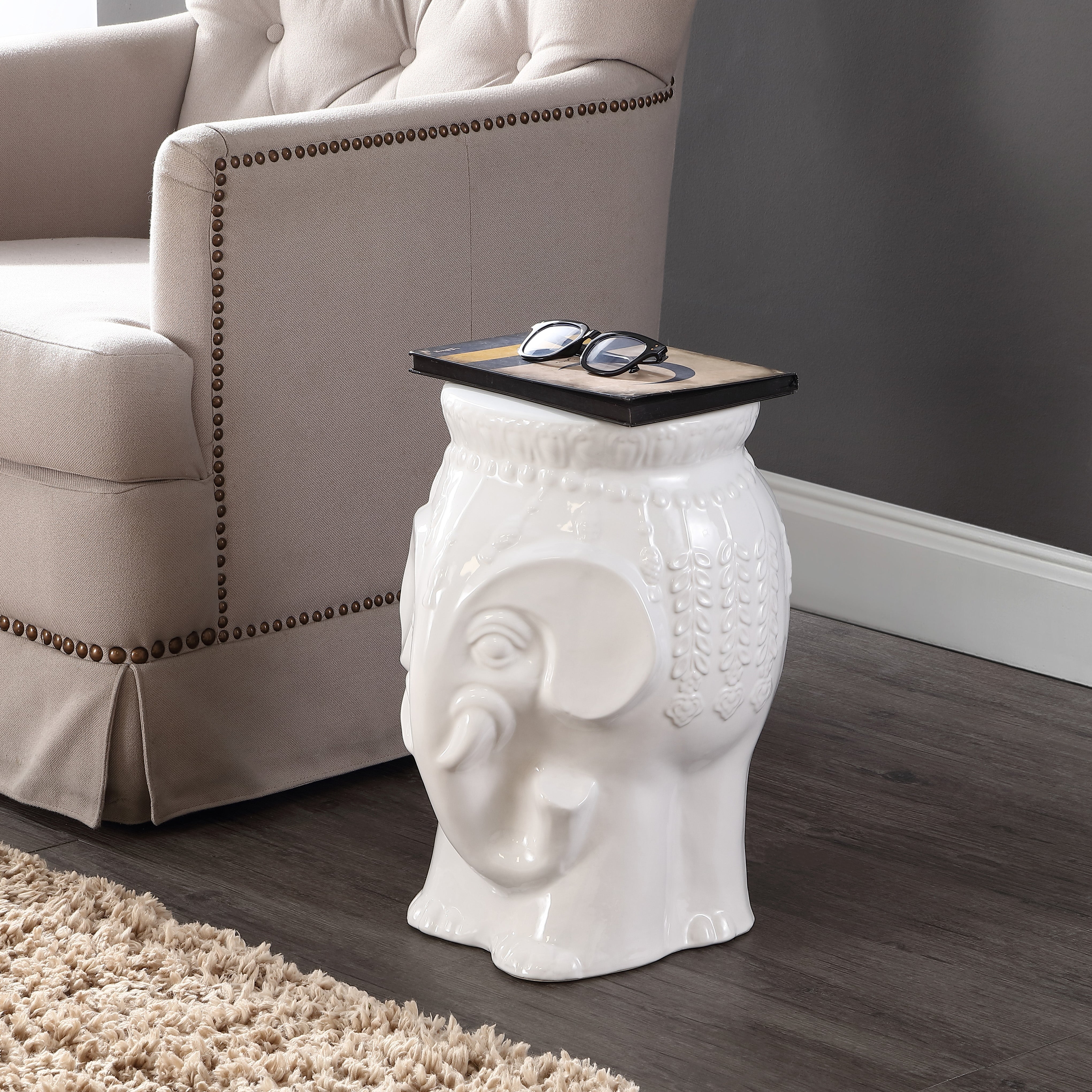 Orla Modern Bohemian Elephant Ceramic Garden Stool