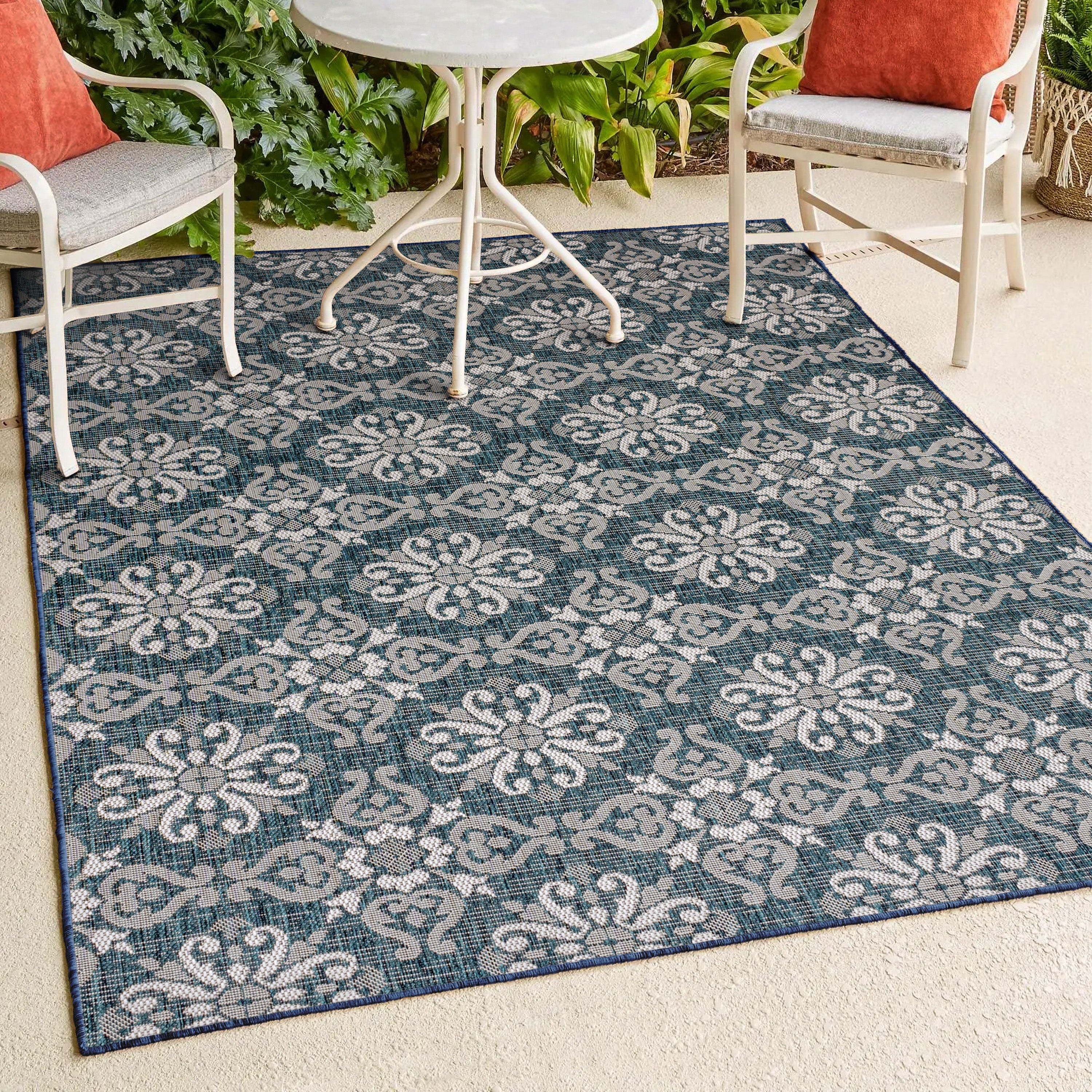 Amora Traditional Mediterranean Tile Design Indoor/Outdoor Area Rug