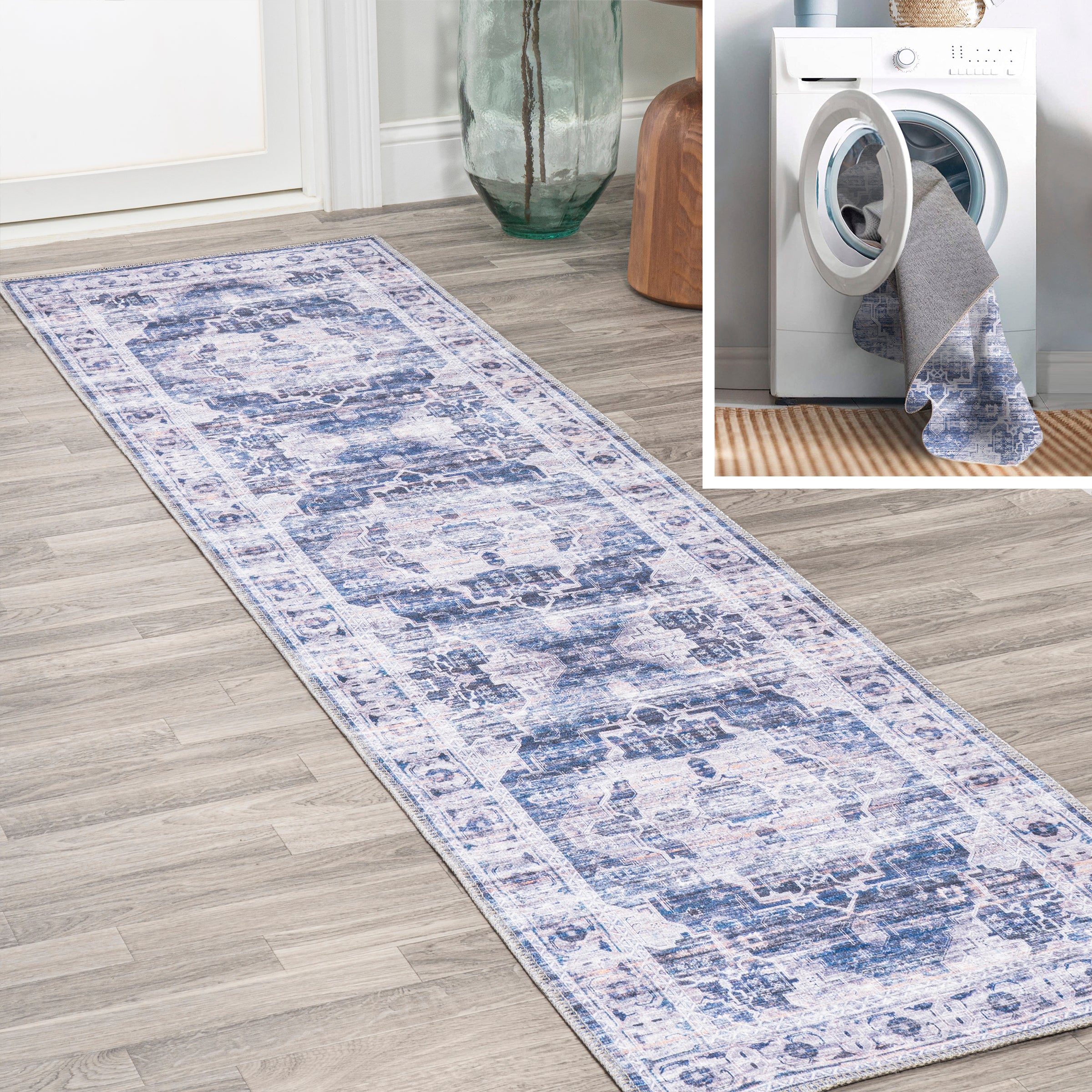 Alanya Ornate Medallion Machine-Washable Runner Rug