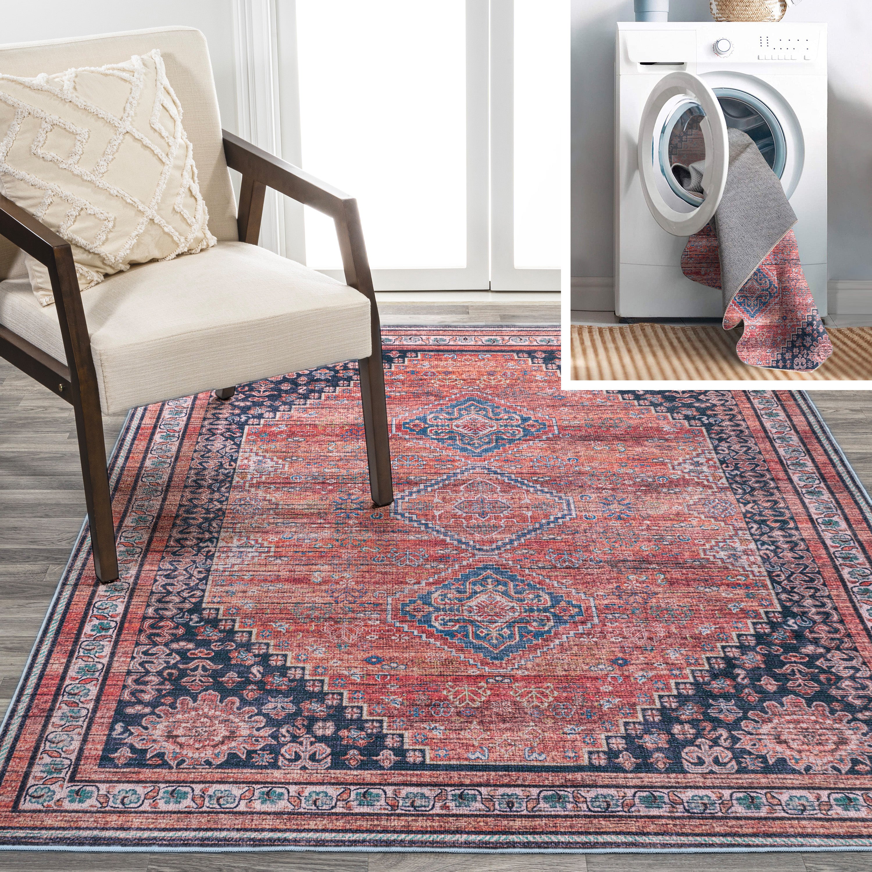 Dalyan Geometric Medallions Machine-Washable Area Rug